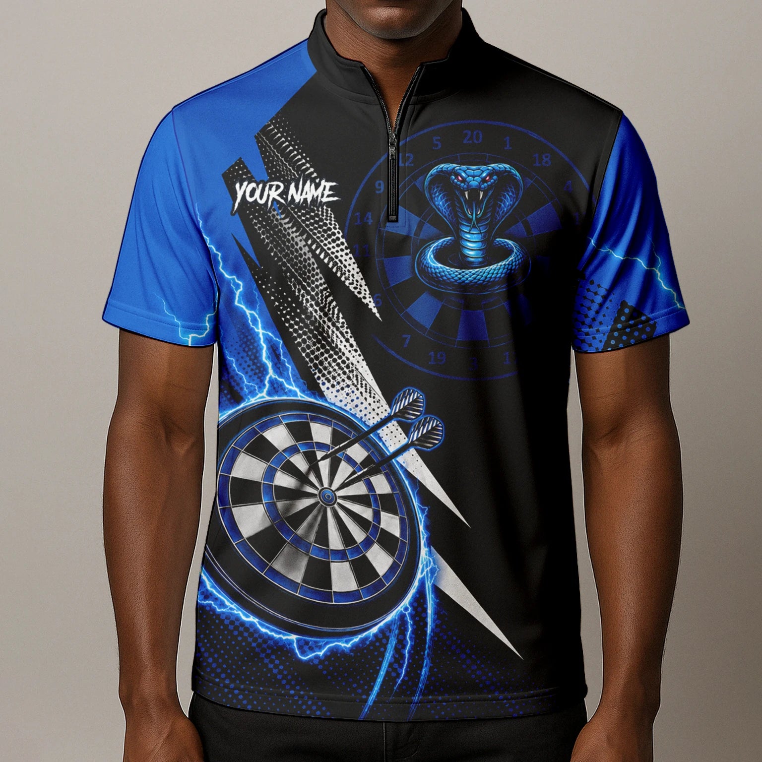 Personalised Blue Lightning Cobra Darts Polo Shirt For Men S015