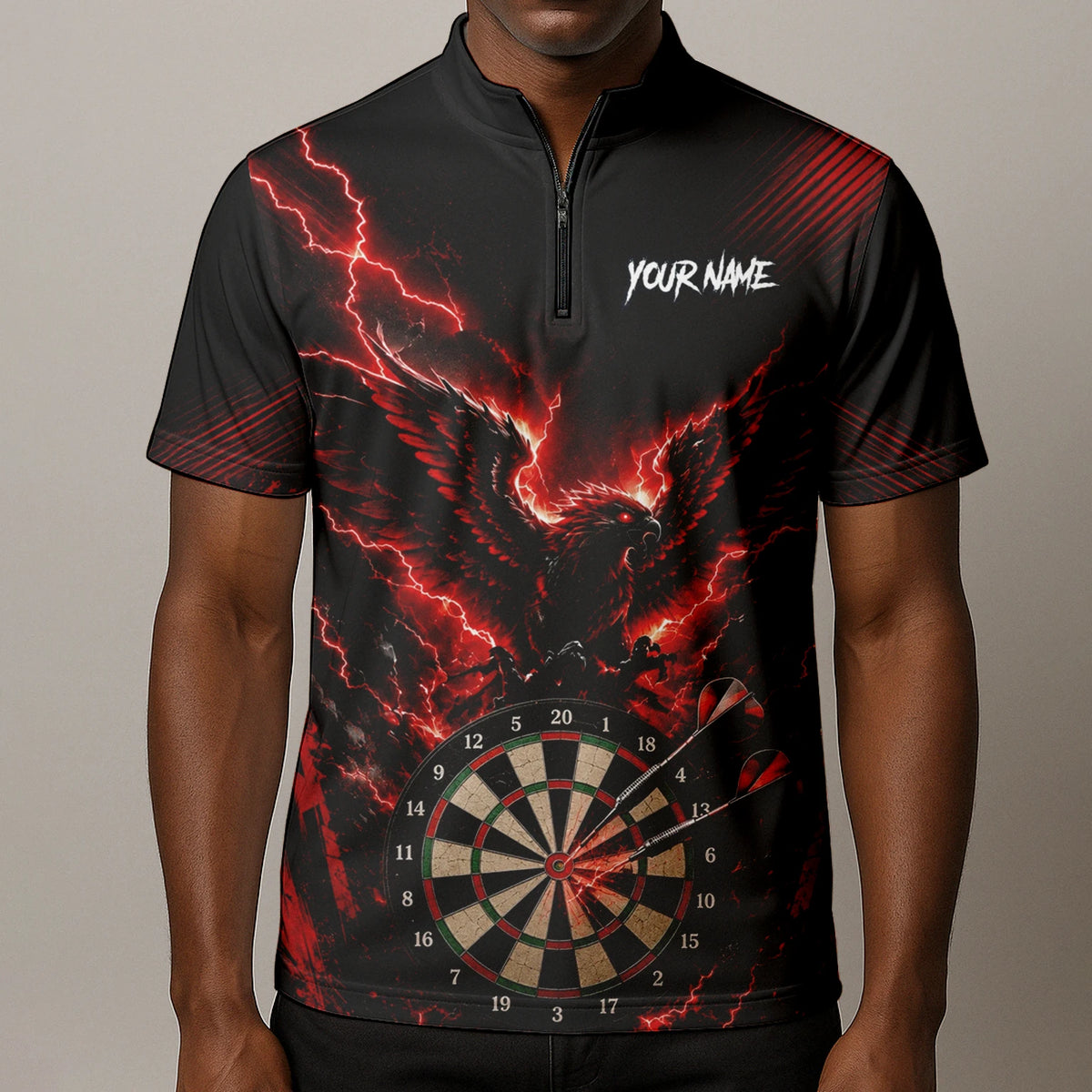 Personalised Black & Red Phoenix Lightning Dartboard Darts Shirt For Men J120
