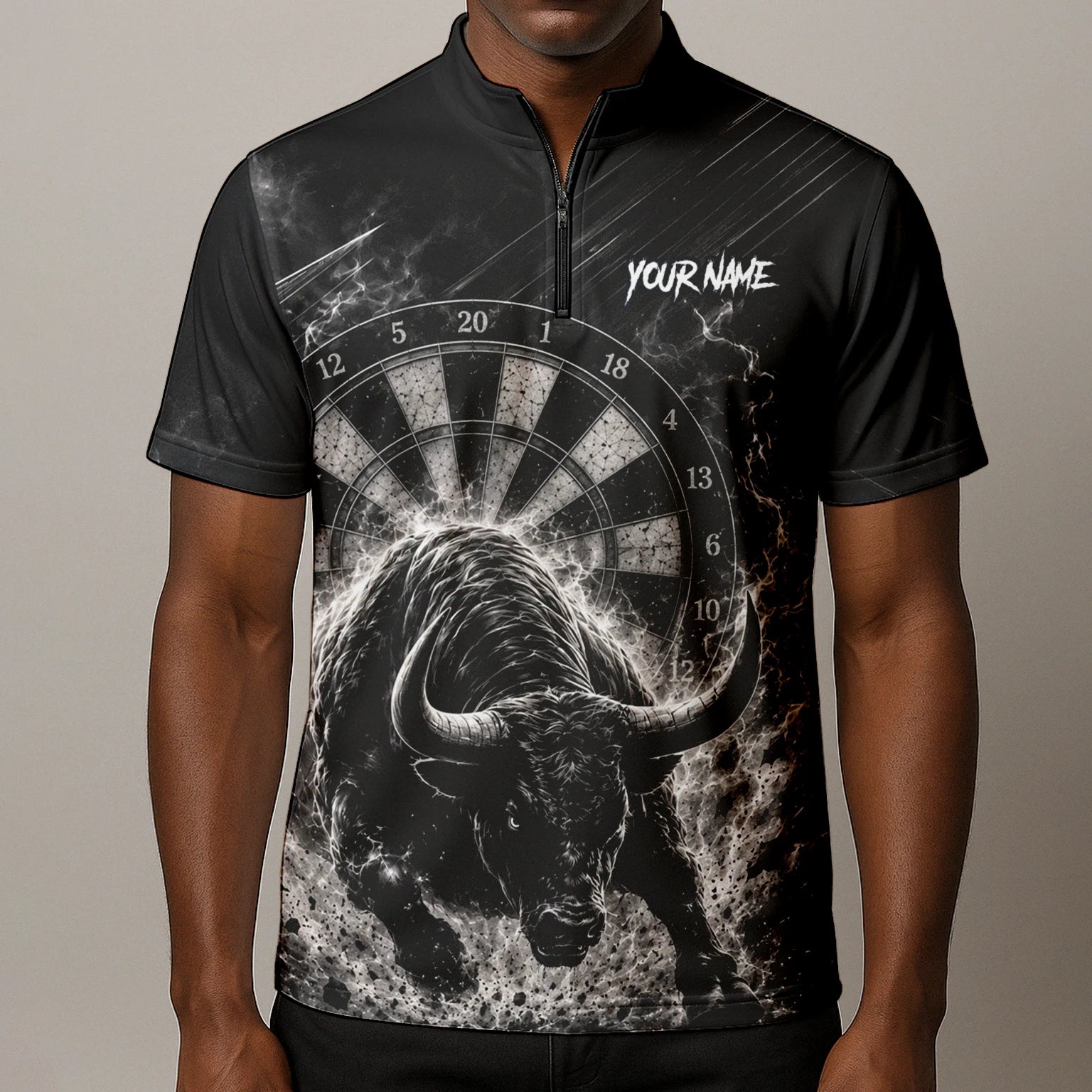Personalised Black & White Bull Head Darts Shirt For Men V420