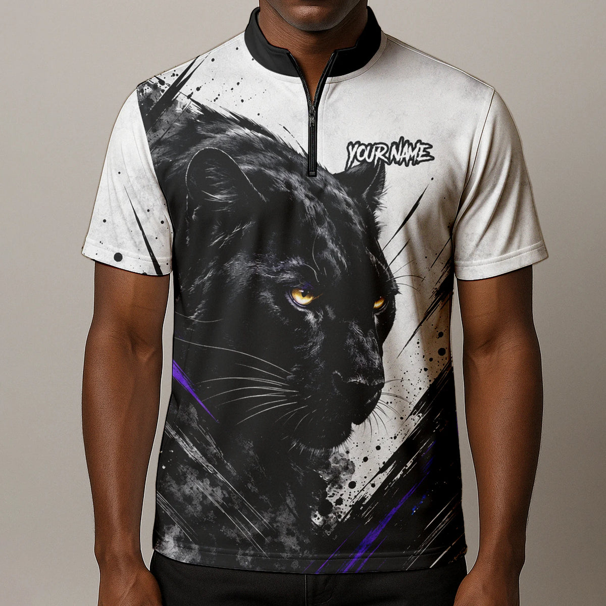 Personalised White Black Purple Panther Darts Shirt For Men W442