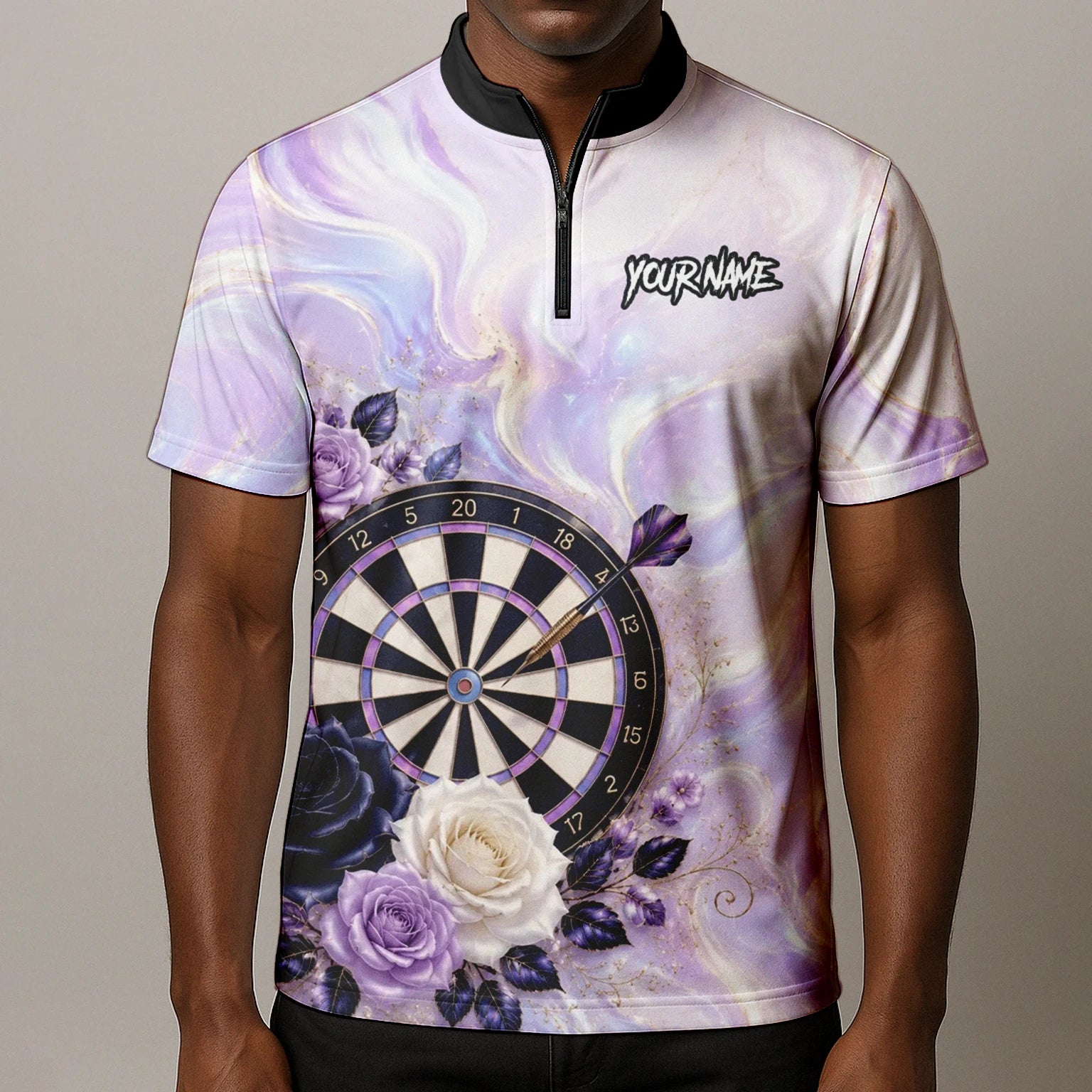 Personalised Purple Marble Rose Darts Polo Shirt For Men S206