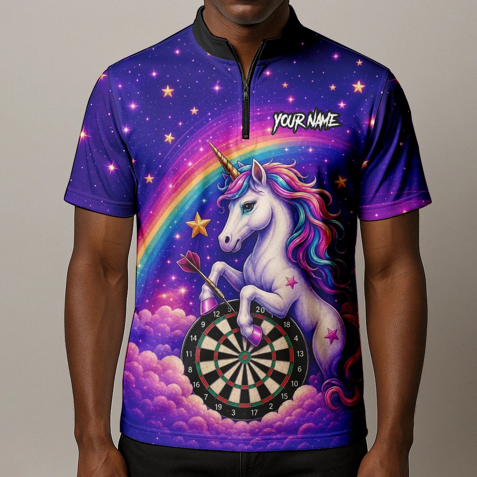 Personalised Rainbow Unicorn Darts Polo Shirt For Men V221
