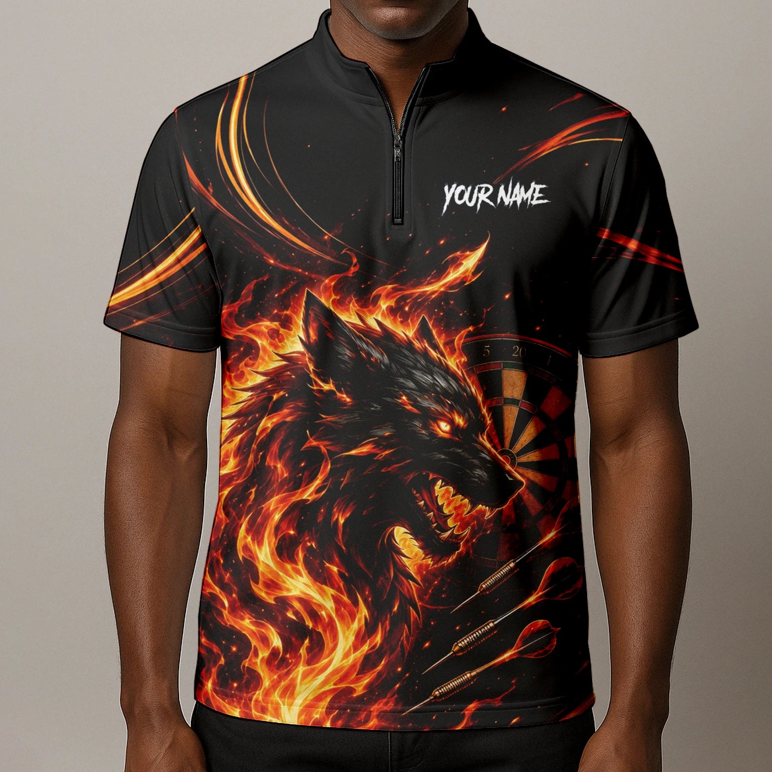 Personalised Flaming Wolf Darts Polo Shirt For Men W521