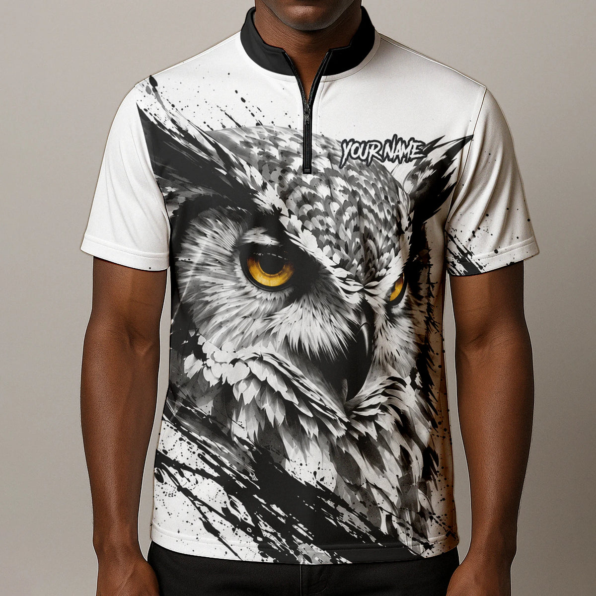 Personalised White Black Yellow Owl Darts Shirt For Men P128
