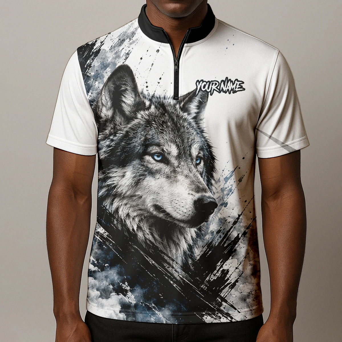 Personalised White Black Blue Wolf Darts Shirt For Men P634