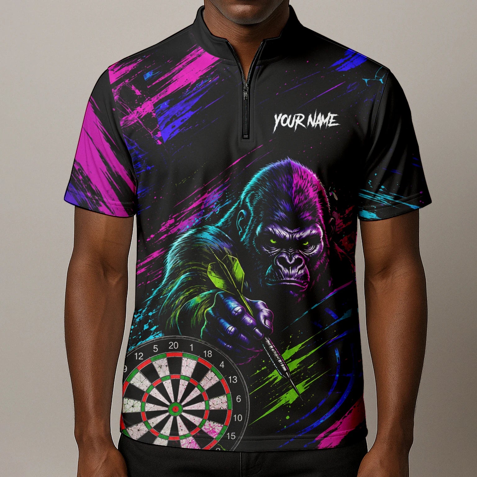 Personalised Black Pink & Purple Gorilla Darts Shirt For Men U874