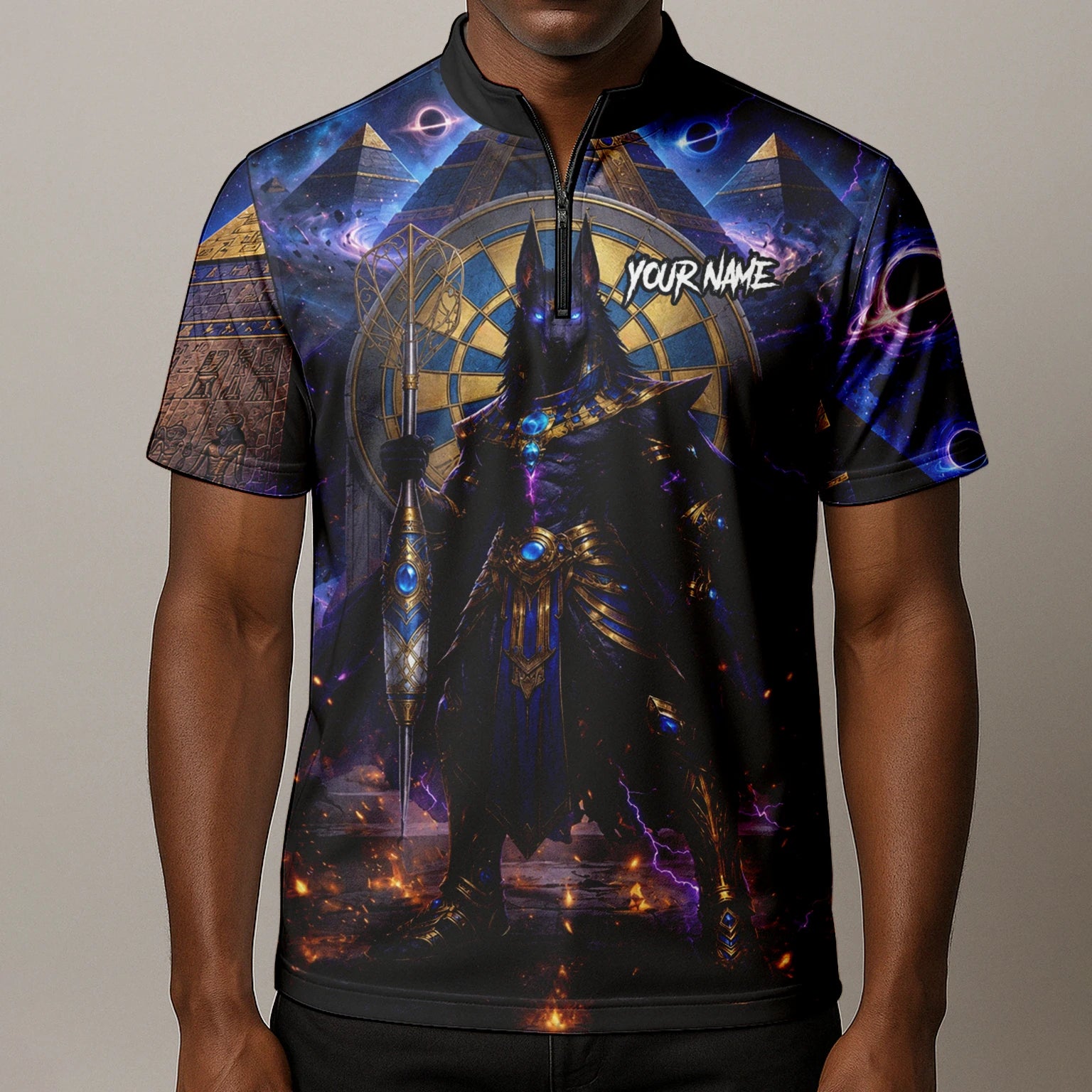 Personalised Blue Gold & Black Anubis Darts Shirt For Men N118