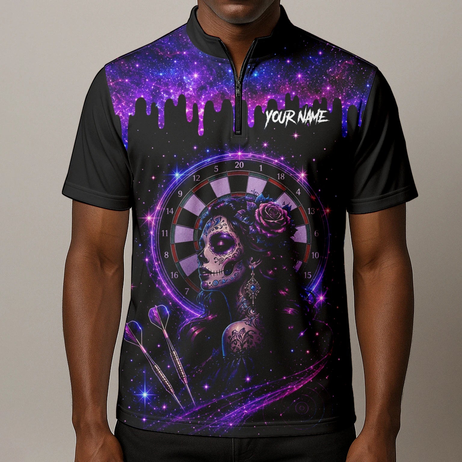 Personalised Purple Galaxy Sugar Skull Darts Shirt For Men Z967