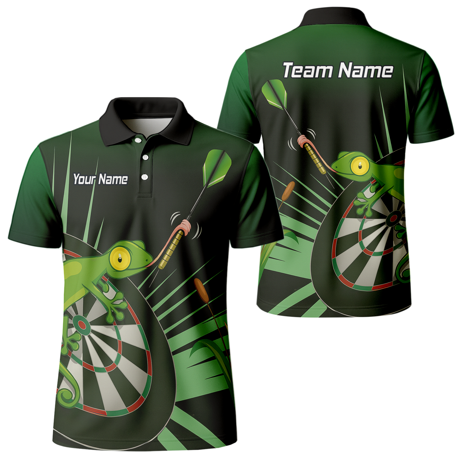 Personalised Gecko Darts Polo Shirt Green Black For Men M5488 main image - polo No