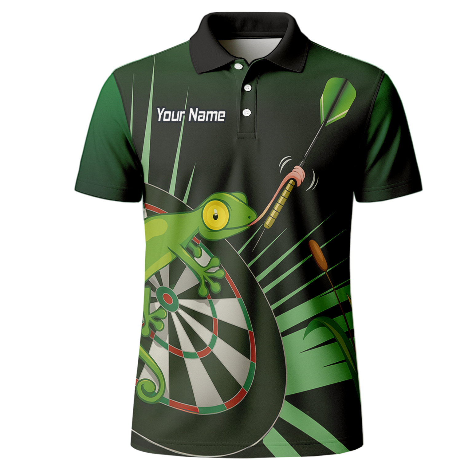 Personalised Gecko Darts Polo Shirt Green Black For Men M5488 additional image 2