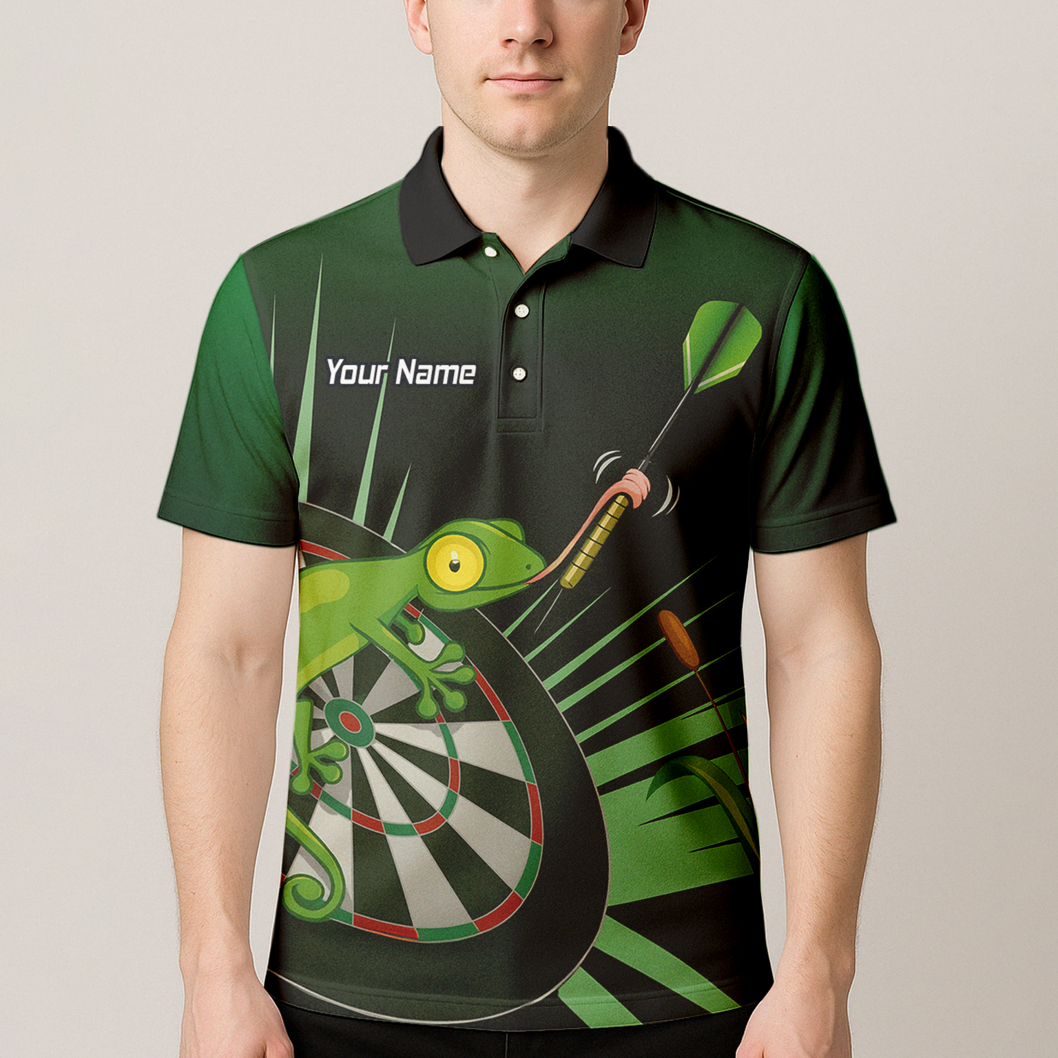 Personalised Gecko Darts Polo Shirt Green Black For Men M5488 additional image 4