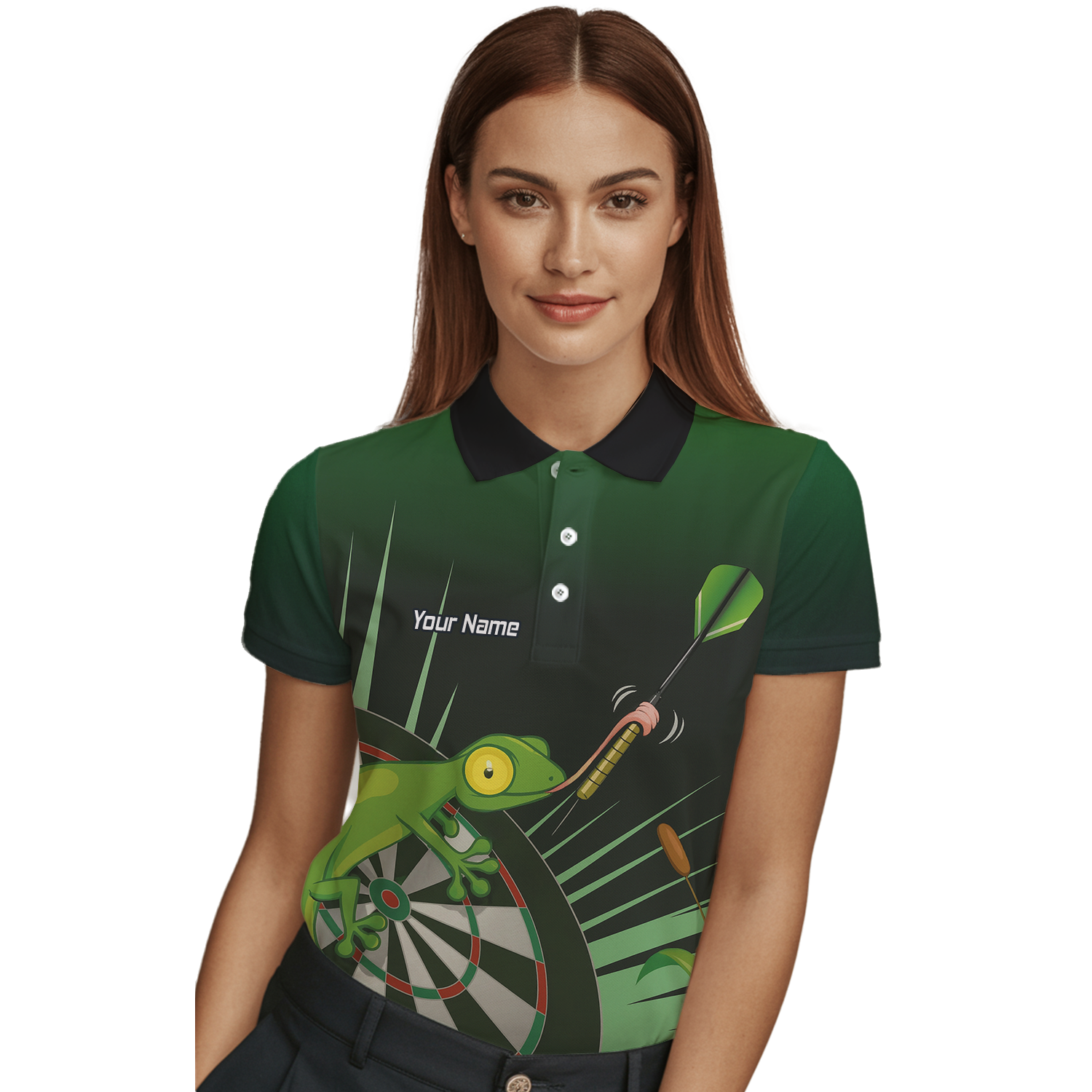 Personalised Gecko Darts Polo Shirt Green Black For Men M5488 additional image 3