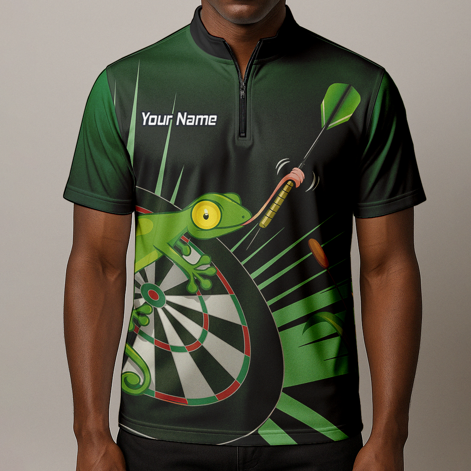 Personalised Gecko Darts Polo Shirt Green Black For Men M5488 additional image 8
