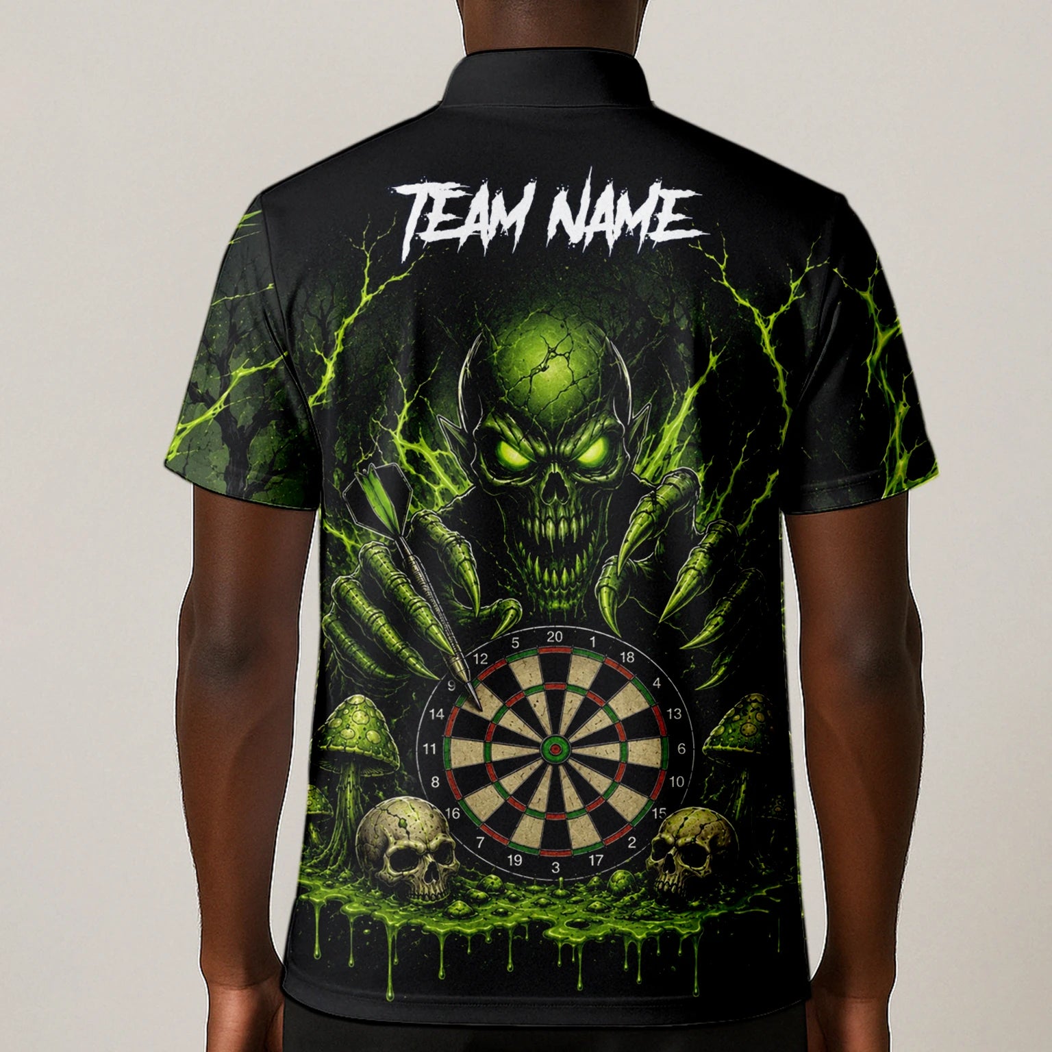 Personalised Black Green Monster Skull Dartboard Darts Shirt For Men A277