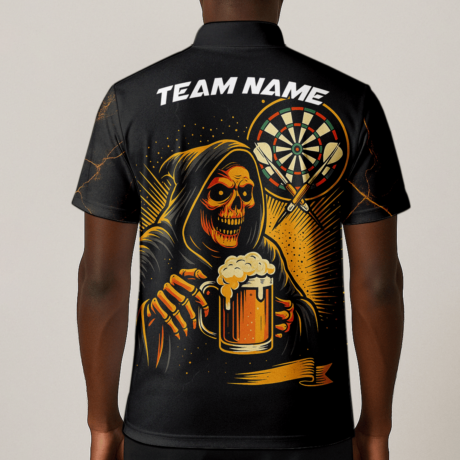Personalized Grim Reaper Beer Darts Polo Shirt Black Orange For Men B8975 additional image 1