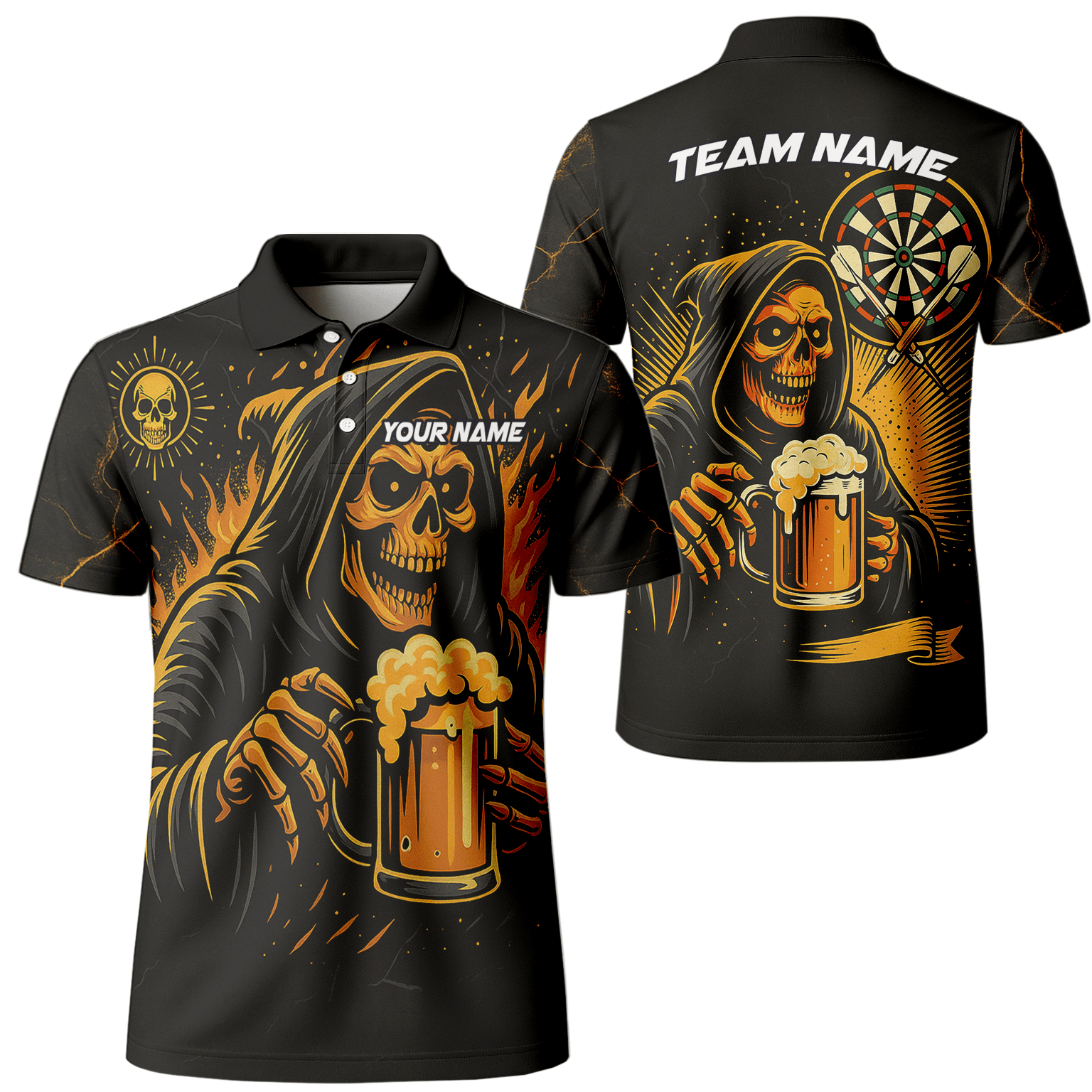 Personalized Grim Reaper Beer Darts Polo Shirt Black Orange For Men B8975 main image - polo No