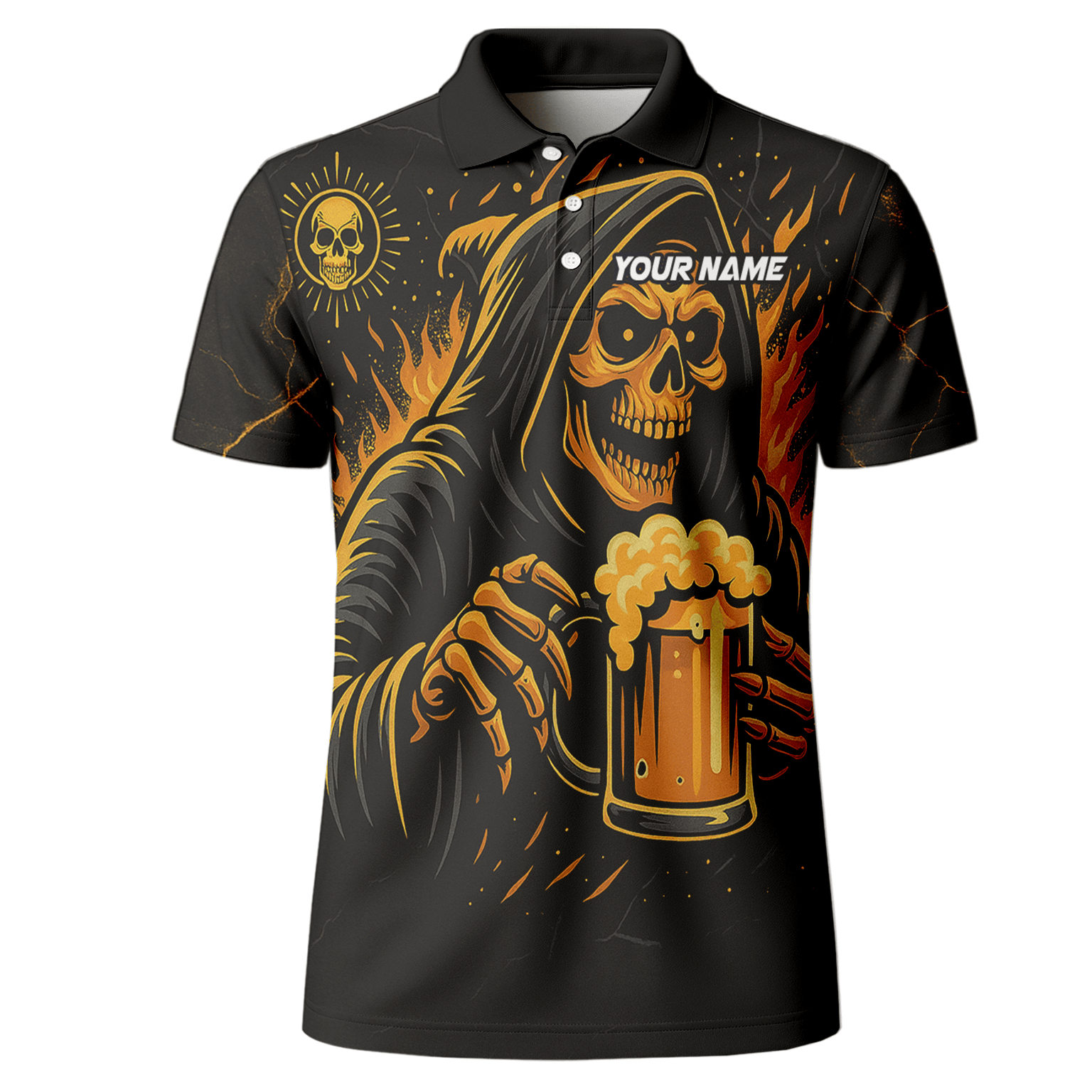 Personalized Grim Reaper Beer Darts Polo Shirt Black Orange For Men B8975 additional image 2