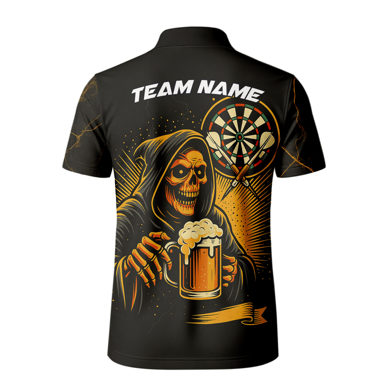 Personalized Grim Reaper Beer Darts Polo Shirt Black Orange For Men B8975 additional image 3