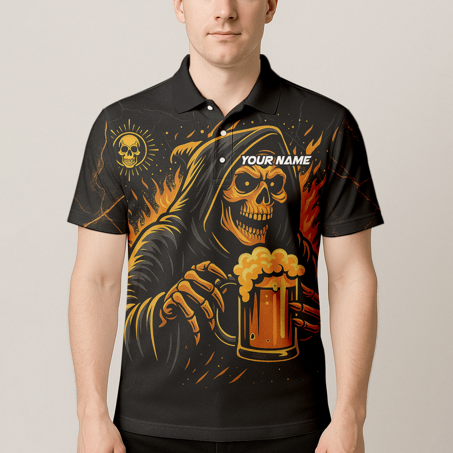 Personalized Grim Reaper Beer Darts Polo Shirt Black Orange For Men B8975 additional image 4