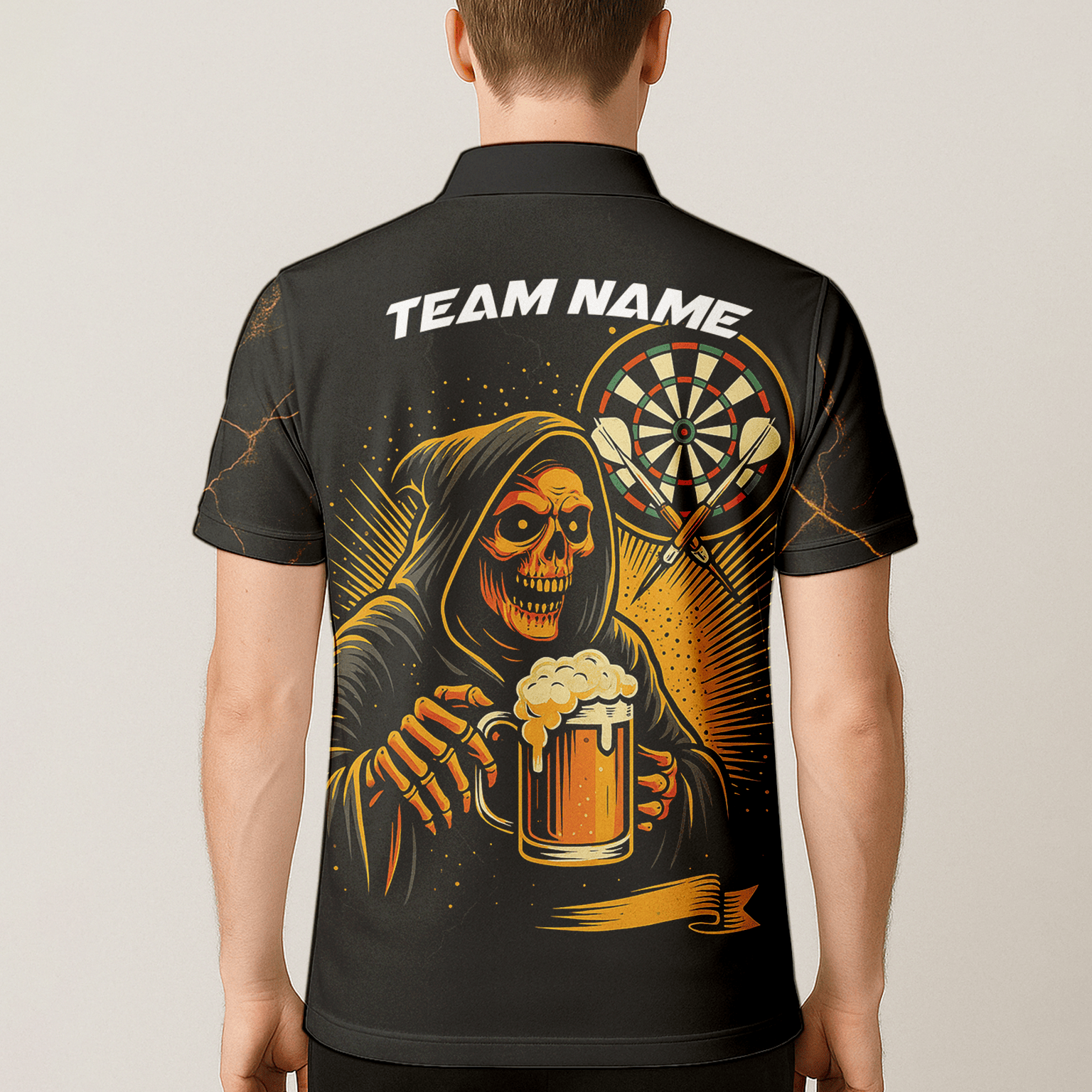 Personalized Grim Reaper Beer Darts Polo Shirt Black Orange For Men B8975 additional image 5