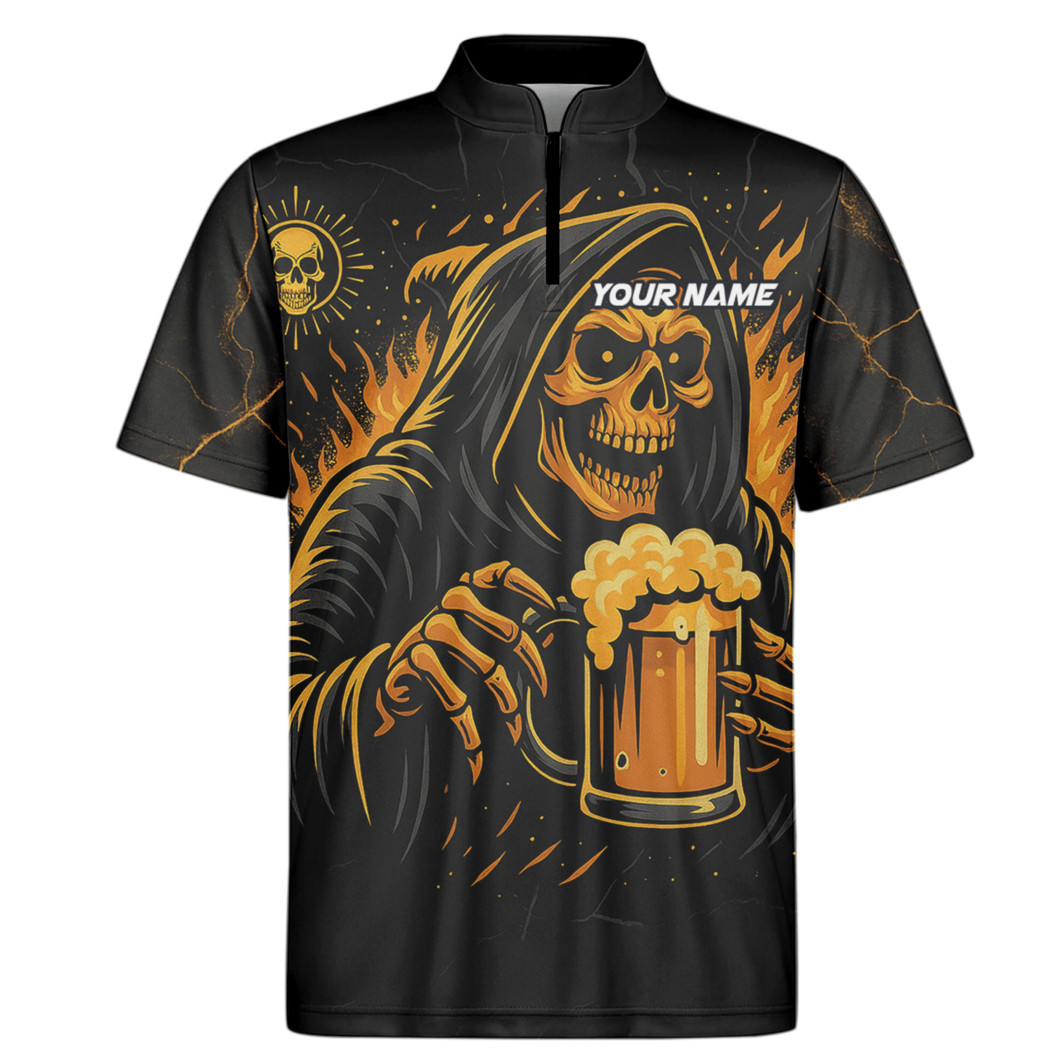 Personalized Grim Reaper Beer Darts Polo Shirt Black Orange For Men B8975 additional image 6