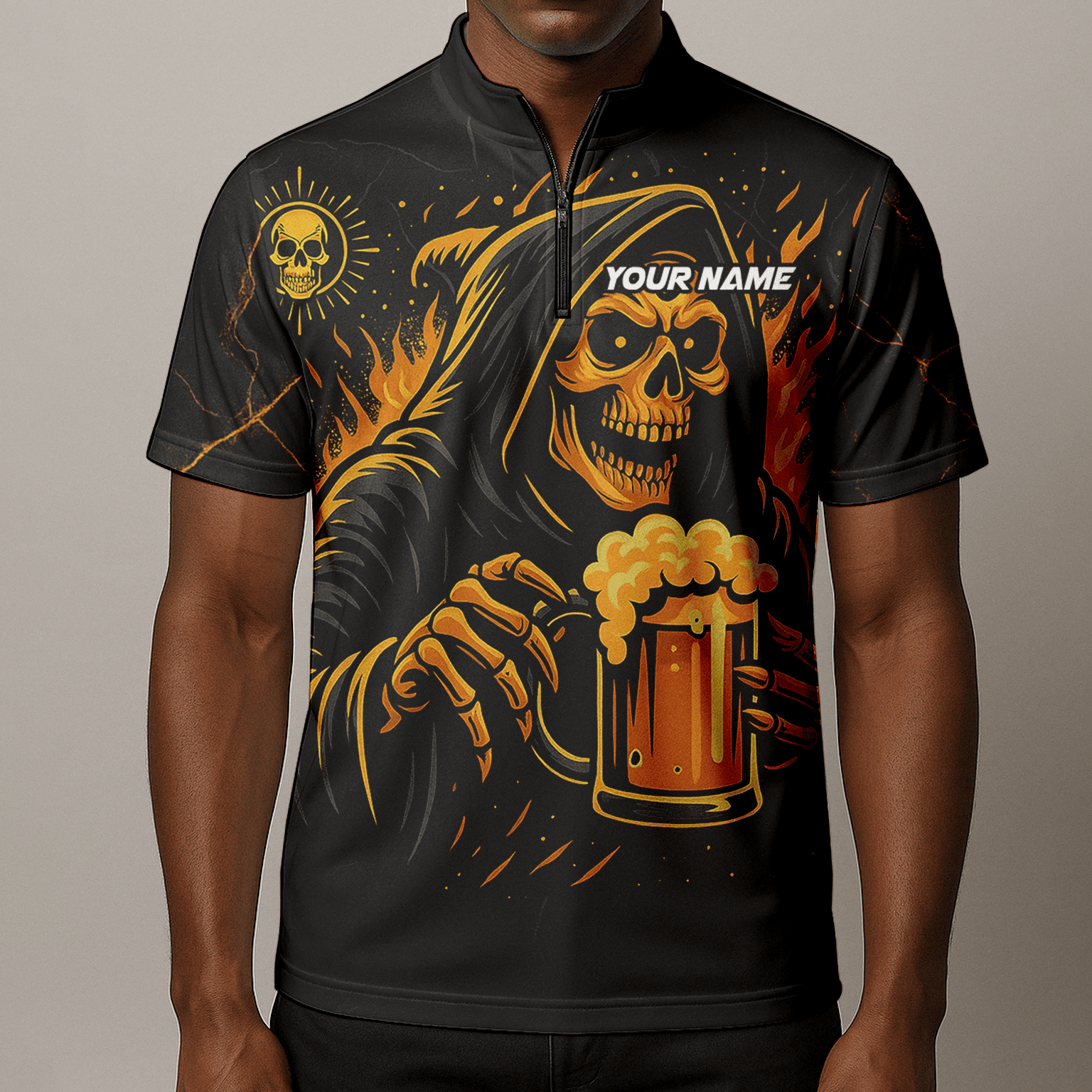 Personalized Grim Reaper Beer Darts Polo Shirt Black Orange For Men B8975 additional image 8