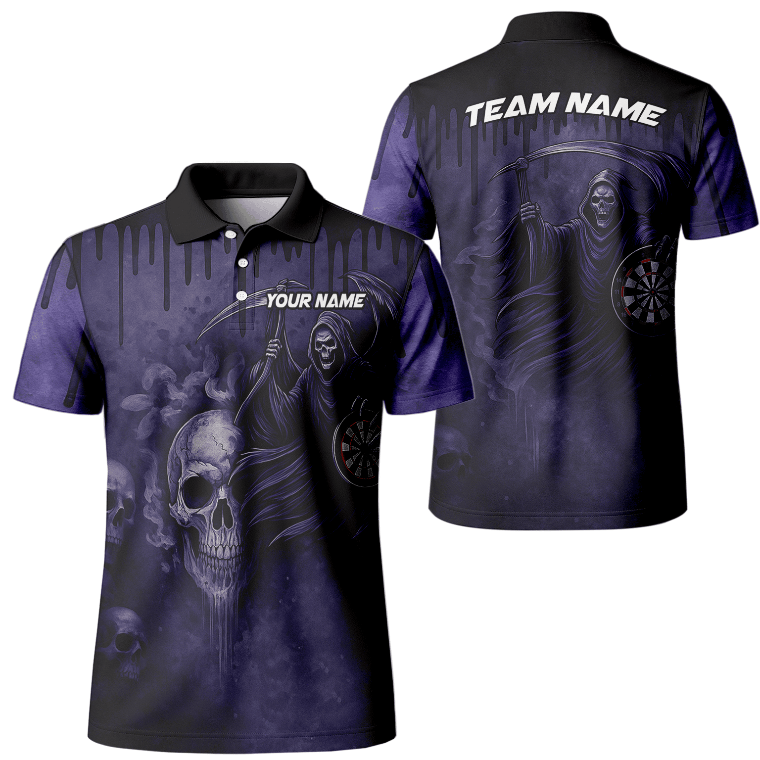 Personalized Grim Reaper Skull Darts Polo Shirt Purple Black For Men C8621 main image - polo No