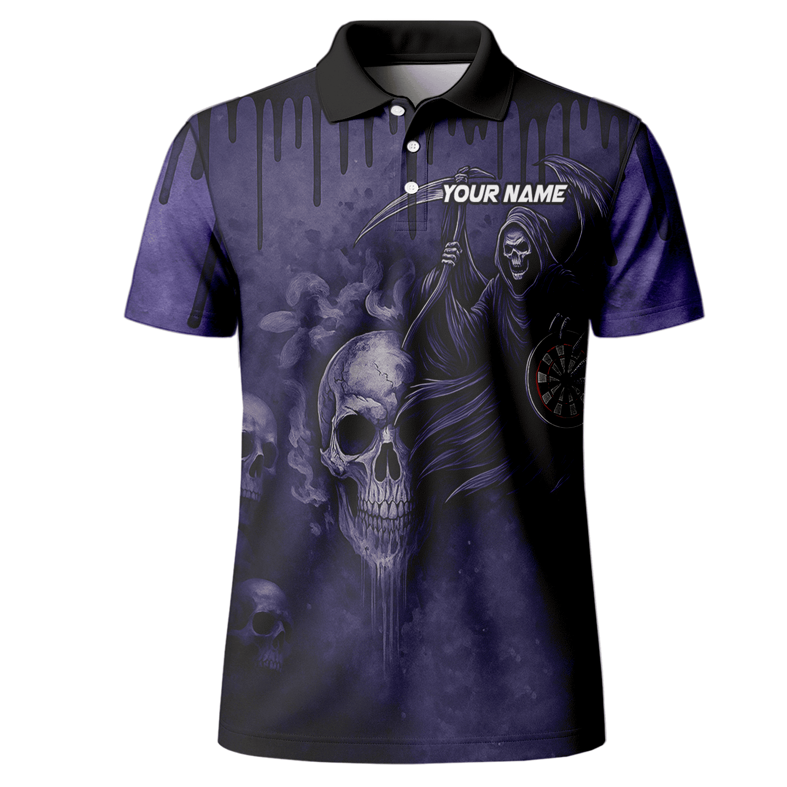 Personalized Grim Reaper Skull Darts Polo Shirt Purple Black For Men C8621 additional image 2