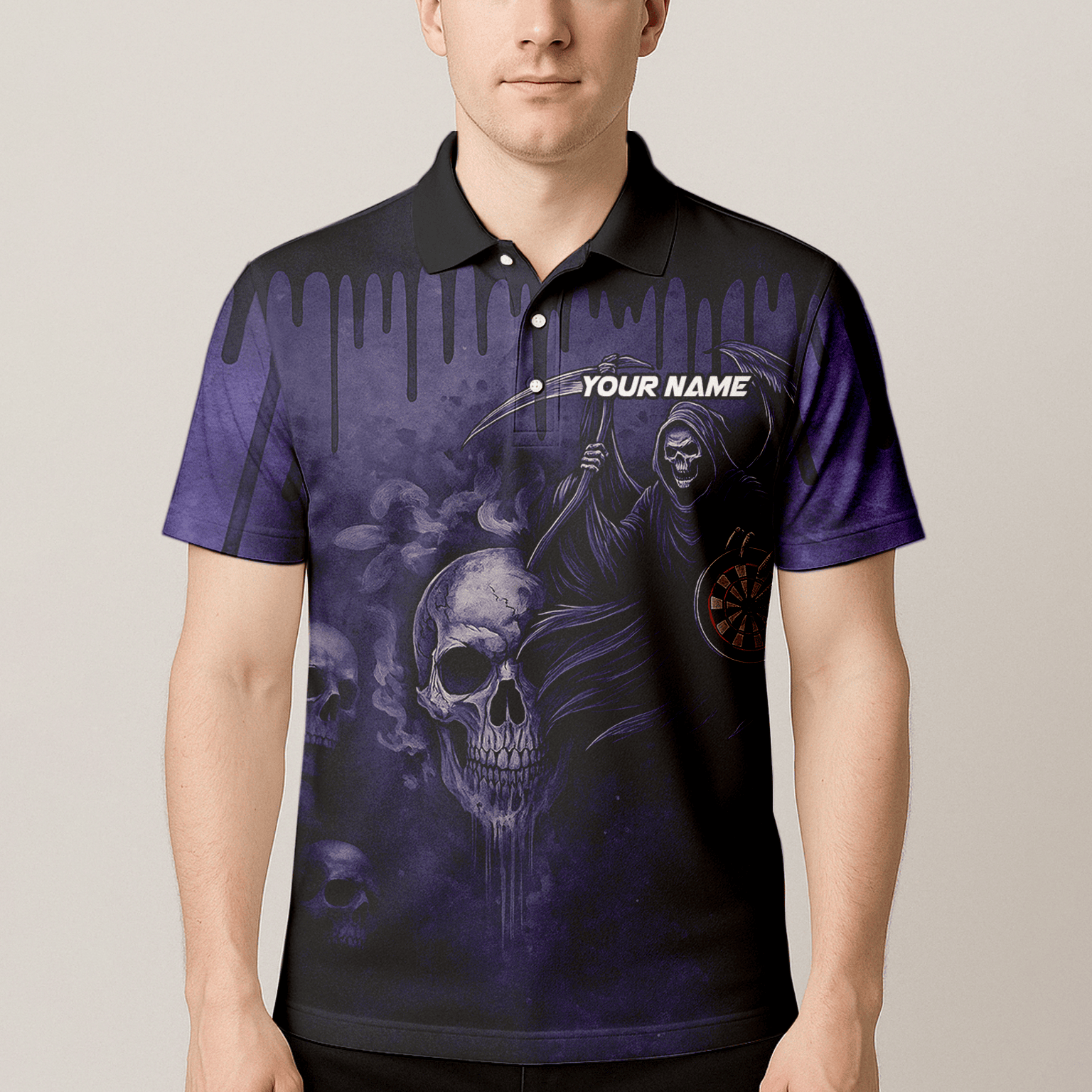 Personalized Grim Reaper Skull Darts Polo Shirt Purple Black For Men C8621 additional image 4