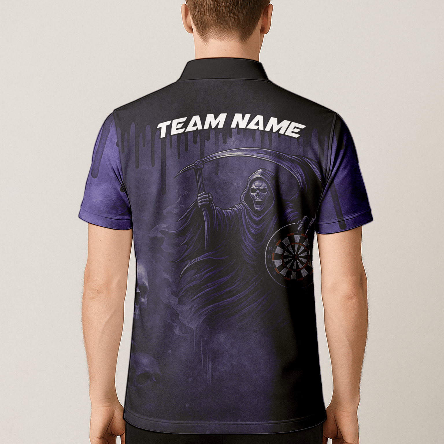 Personalized Grim Reaper Skull Darts Polo Shirt Purple Black For Men C8621 additional image 5