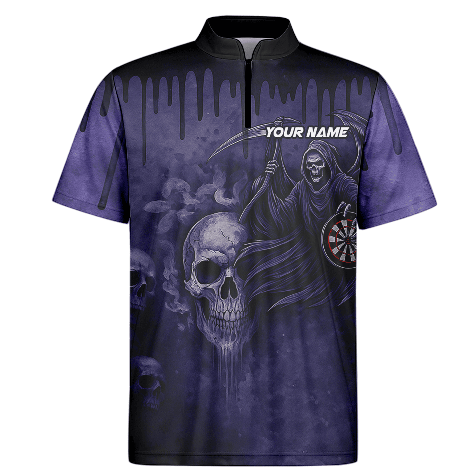 Personalized Grim Reaper Skull Darts Polo Shirt Purple Black For Men C8621 additional image 6
