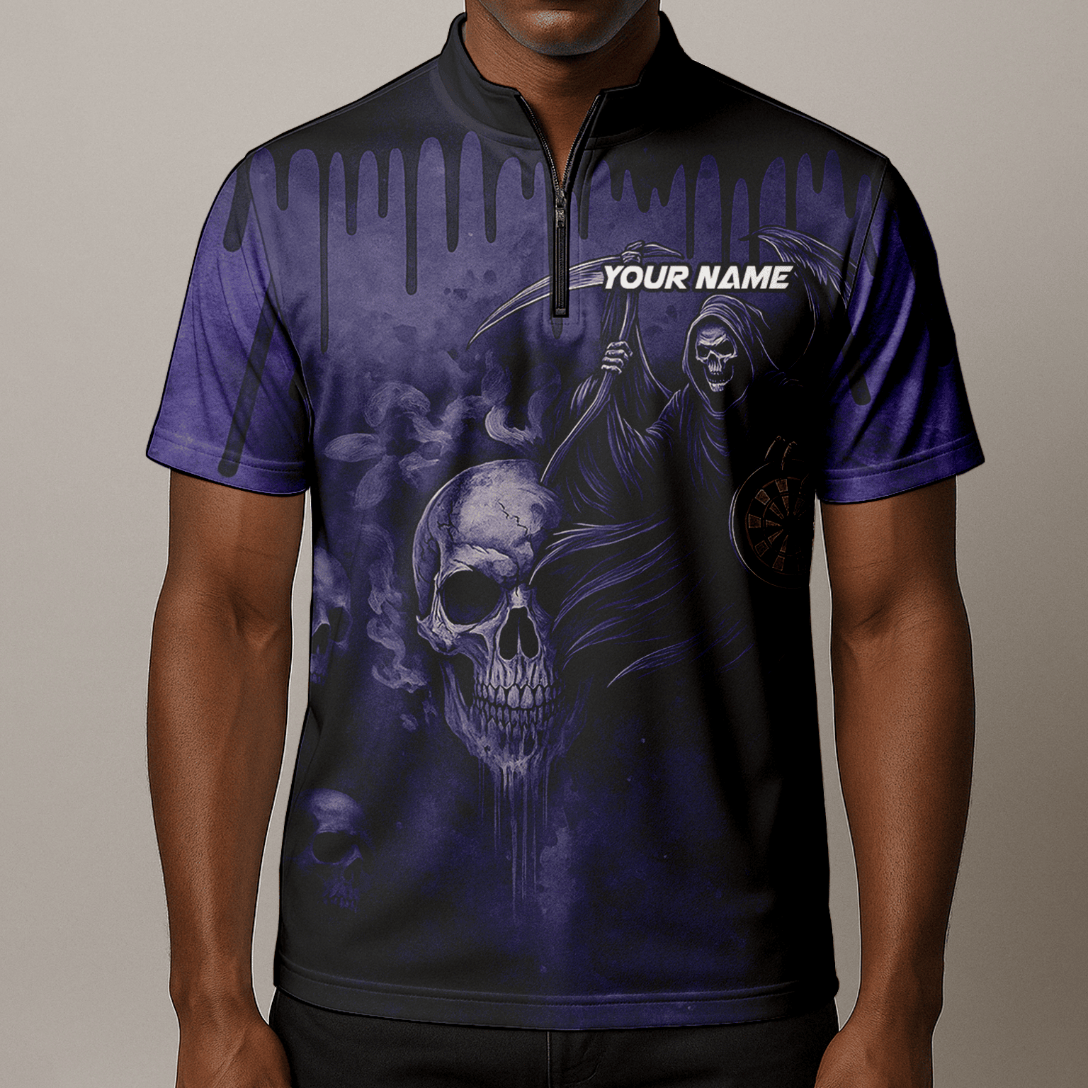 Personalized Grim Reaper Skull Darts Polo Shirt Purple Black For Men C8621 additional image 8