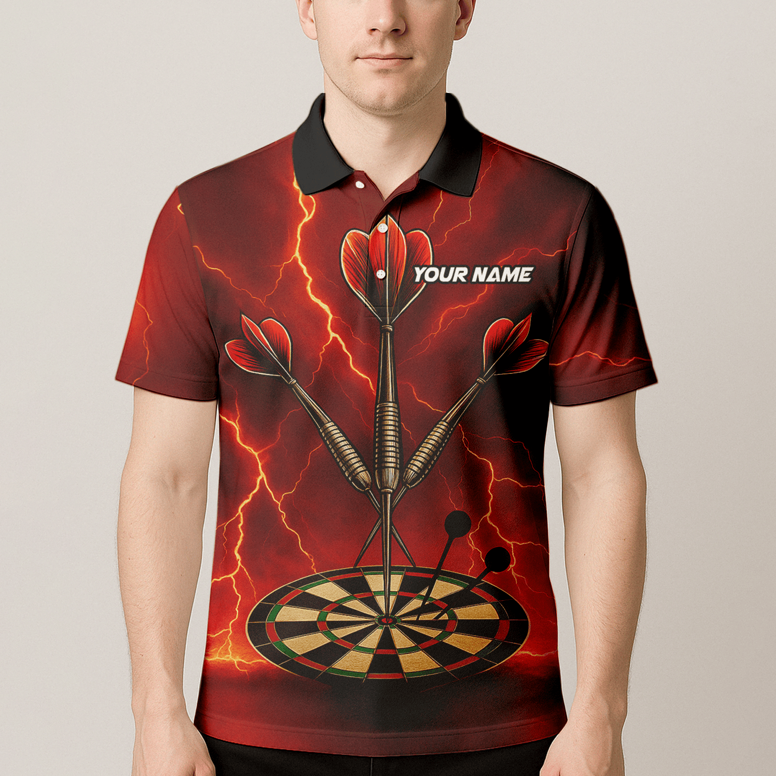 Personalized Lightning Darts Jersey Red Black Polo Shirt for Men S9300 additional image 4