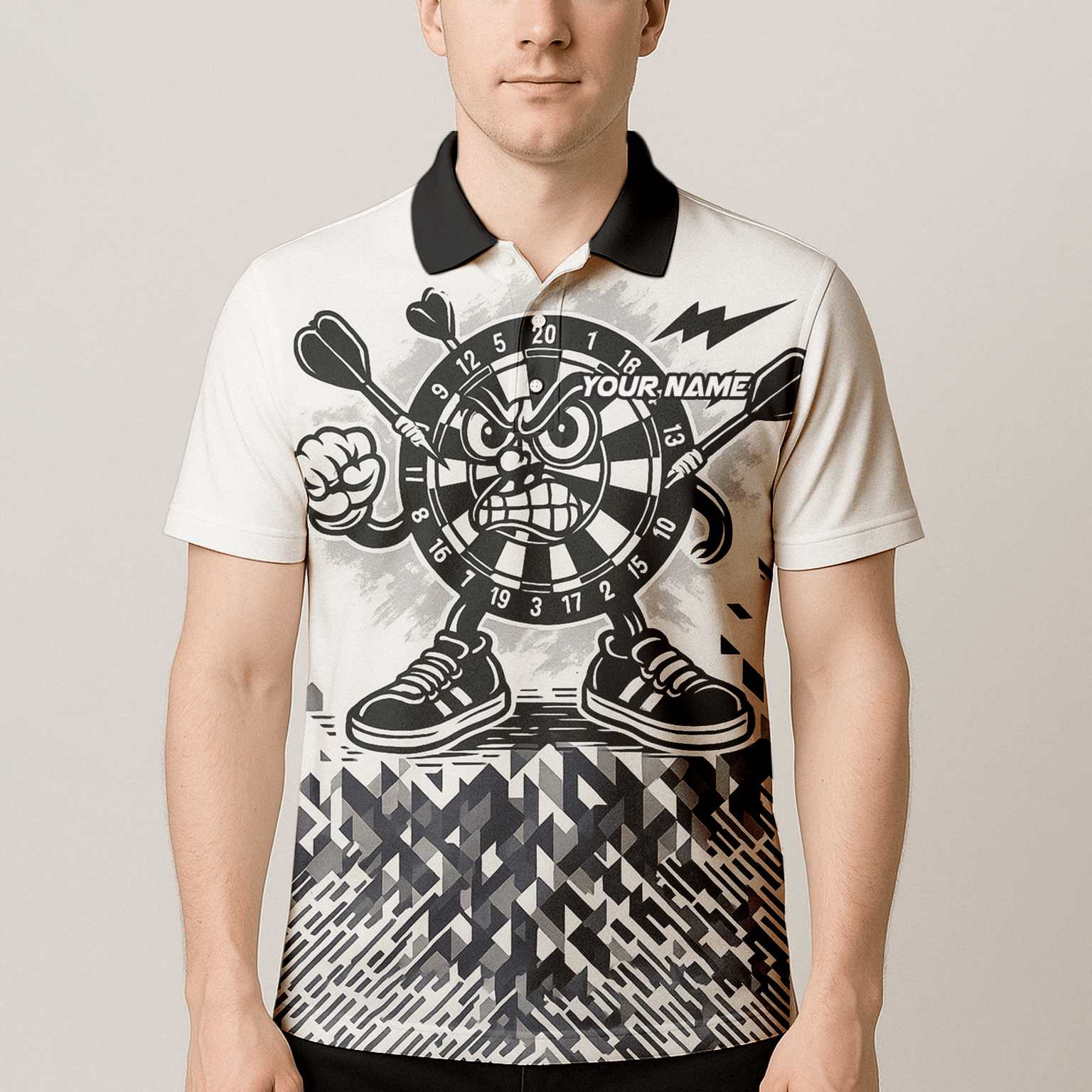 Personalized Angry Dartboard Mascot Dart Polo Shirt White Black For Men G3683 additional image 4