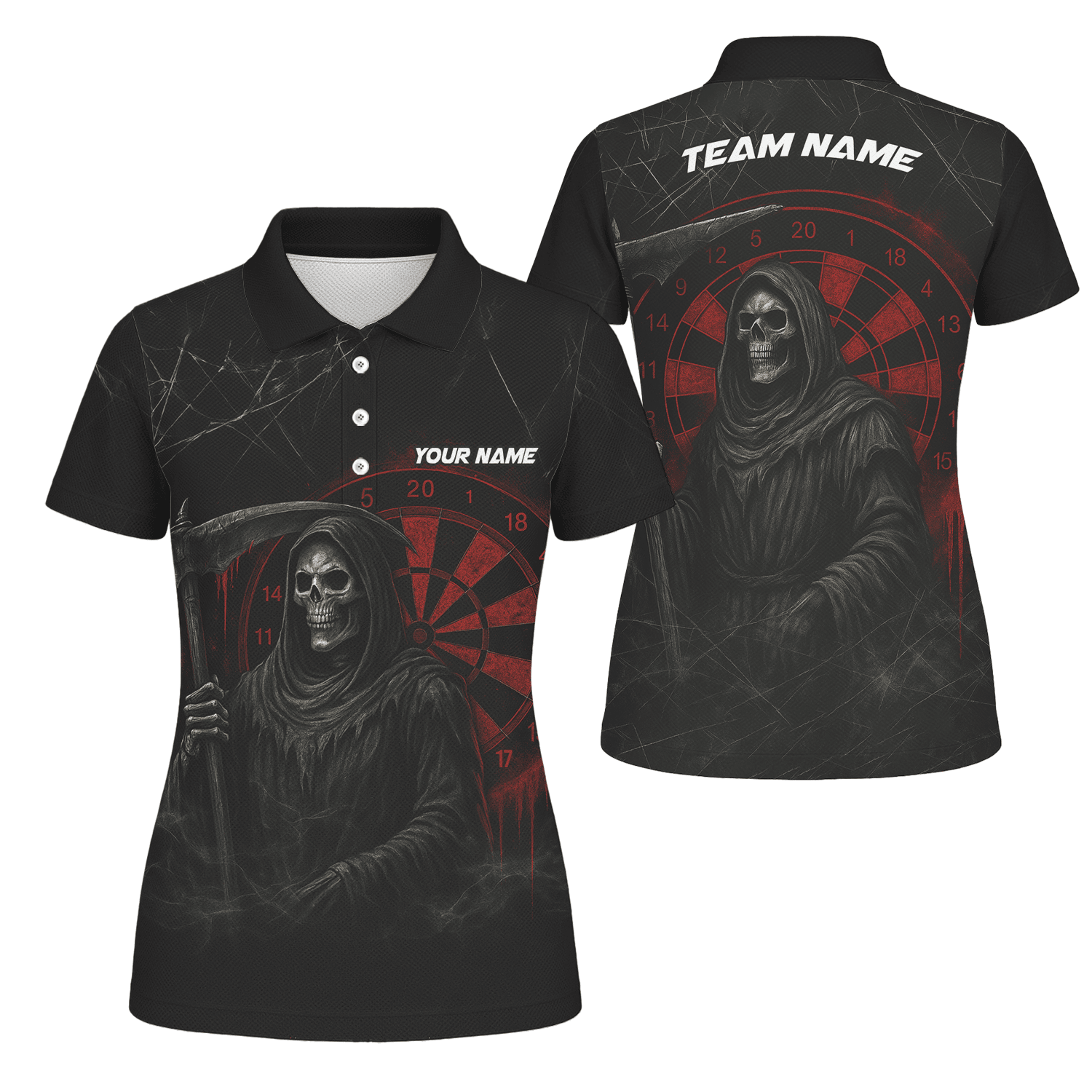 Personalized Grim Reaper Dart Polo Shirt Black Red Cracked For Women X1942 main image - polo No