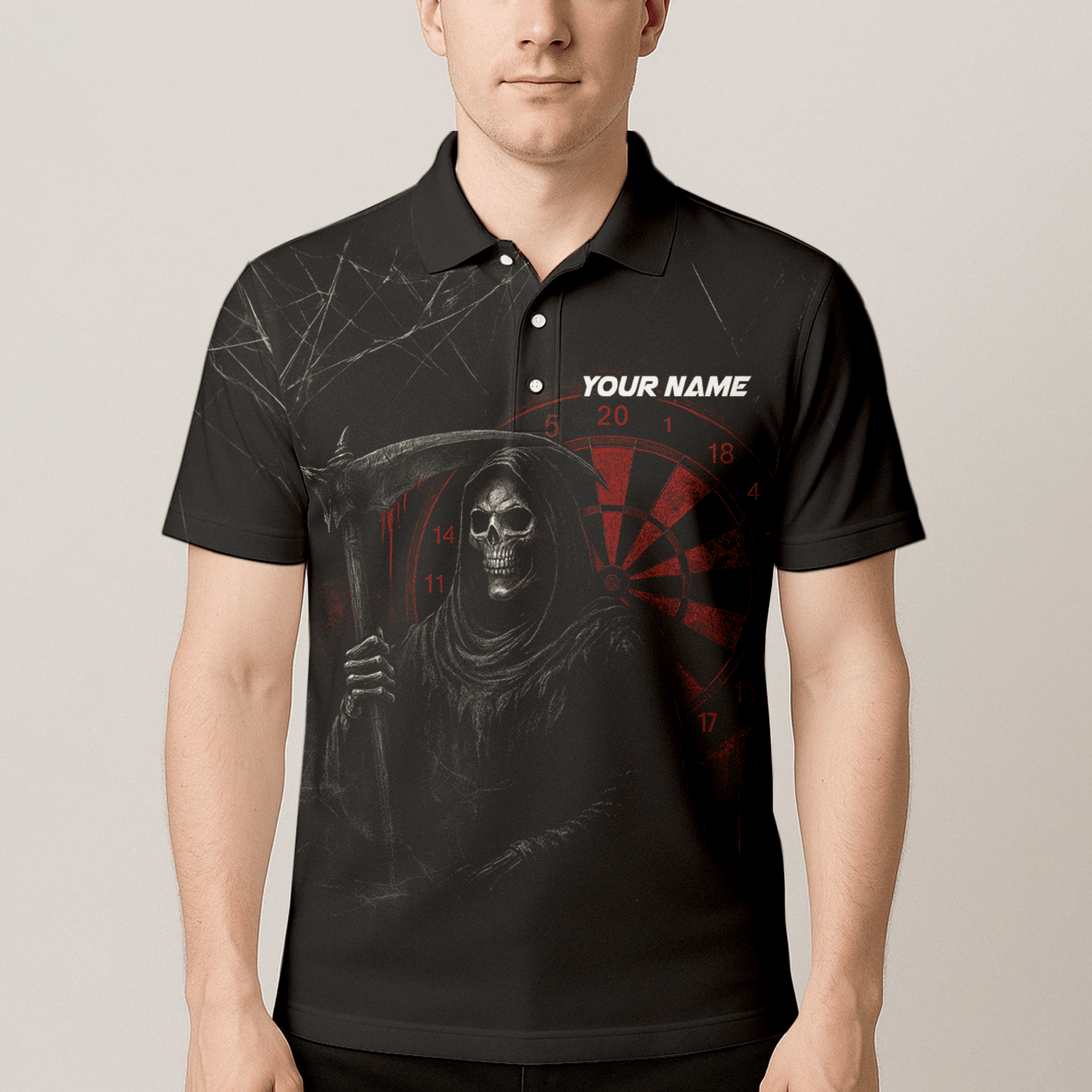 Personalized Grim Reaper Dart Polo Shirt Black Red Cracked For Men X1942 additional image 4