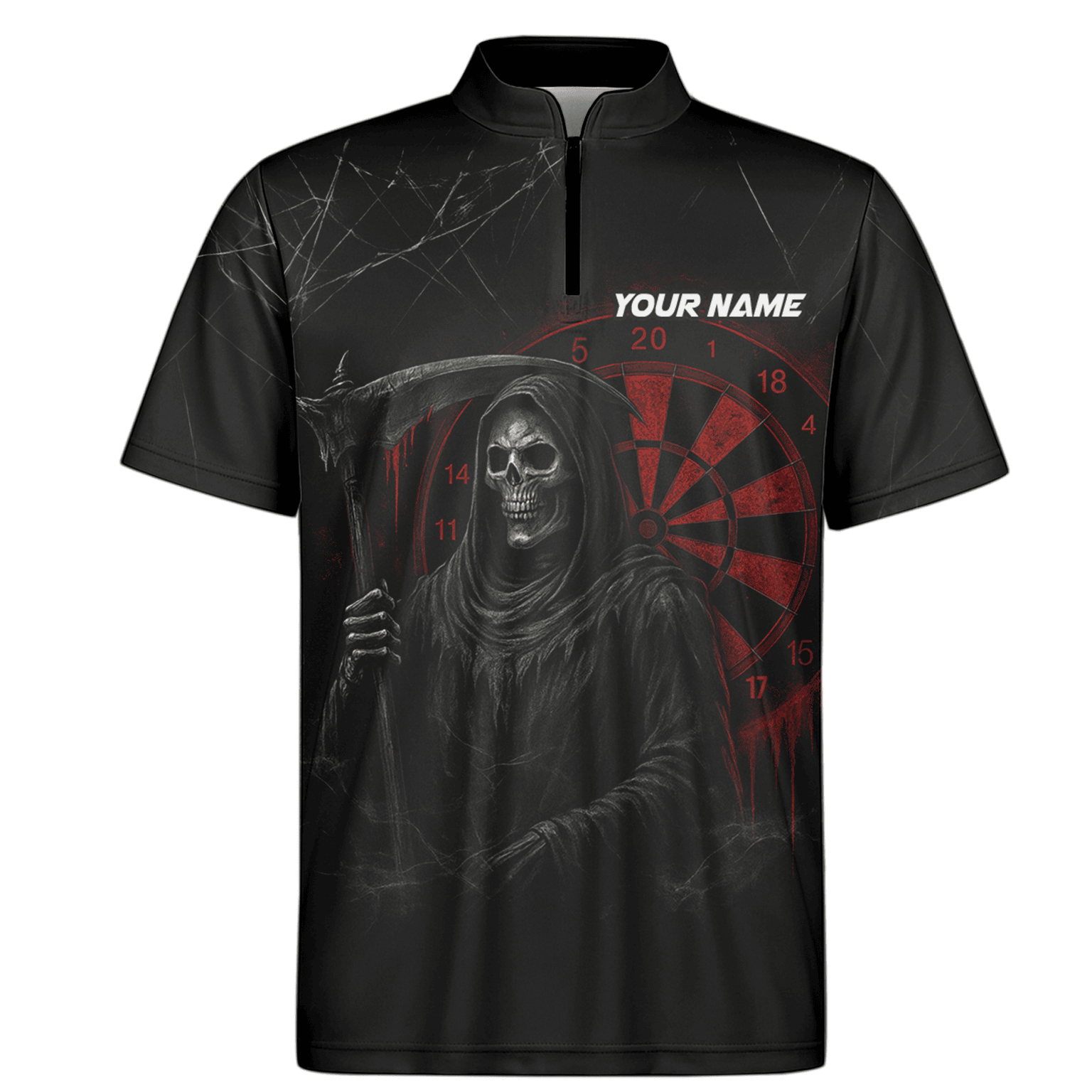 Personalized Grim Reaper Dart Polo Shirt Black Red Cracked For Men X1942 additional image 6