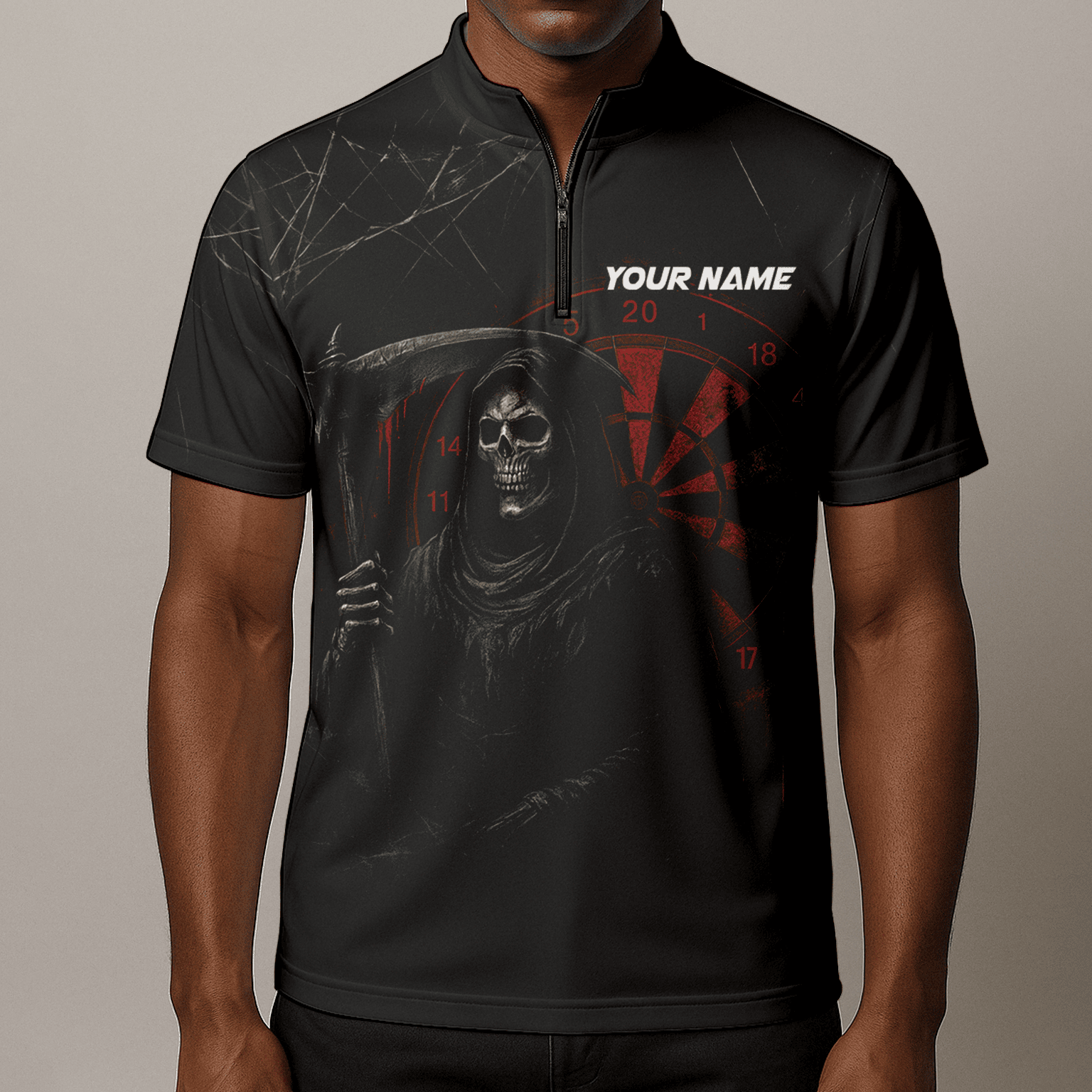 Personalized Grim Reaper Dart Polo Shirt Black Red Cracked For Men X1942 additional image 8