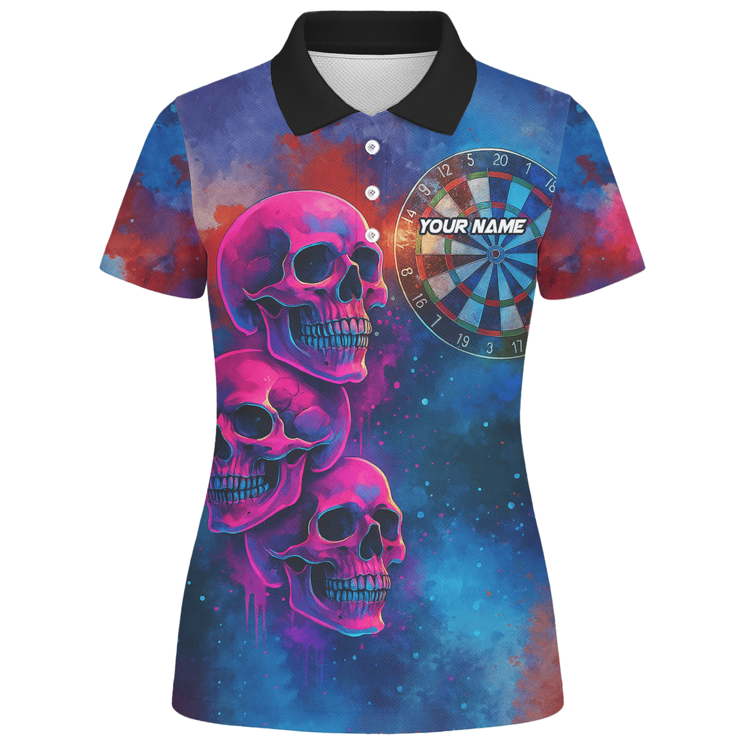 Personalized Pink Skull Darts Polo Shirt For Women Custom Name Team Blue Grunge X1960 additional image 1