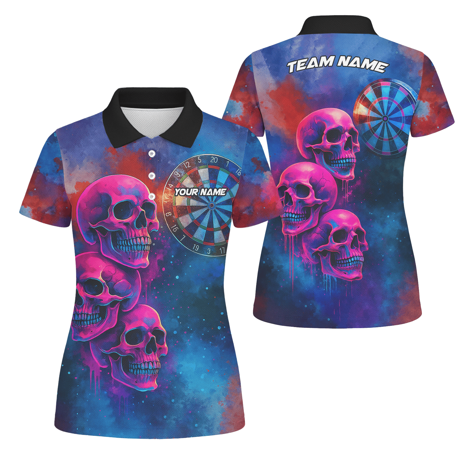 Personalized Pink Skull Darts Polo Shirt For Women Custom Name Team Blue Grunge X1960 main image - polo No