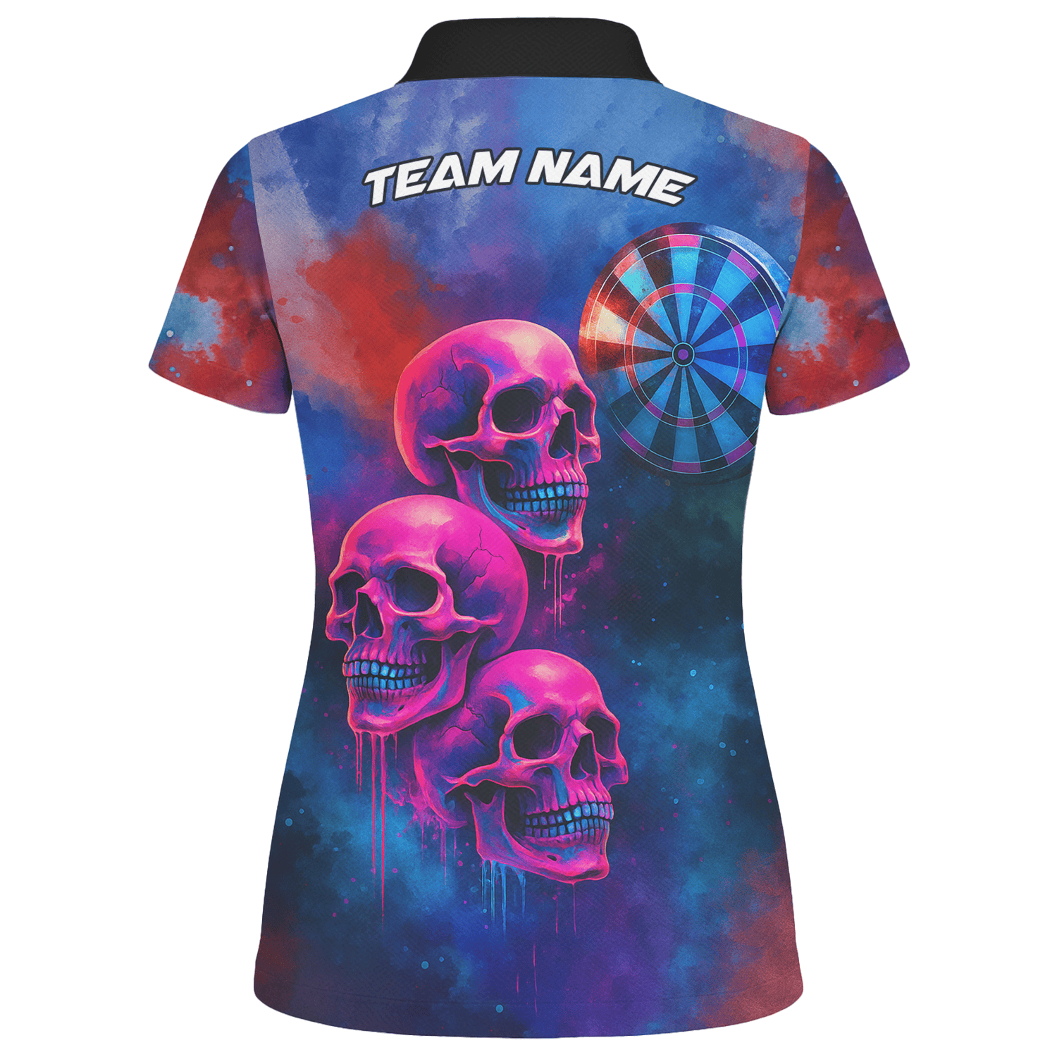 Personalized Pink Skull Darts Polo Shirt For Women Custom Name Team Blue Grunge X1960 additional image 2