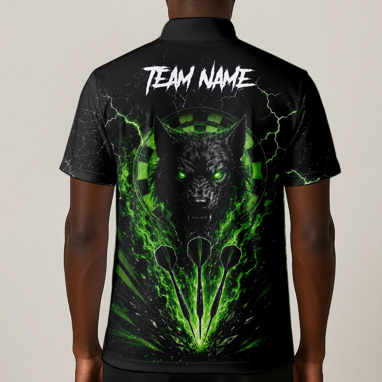 Personalised Black & Green Wolf Dartboard Darts Shirt For Men F303