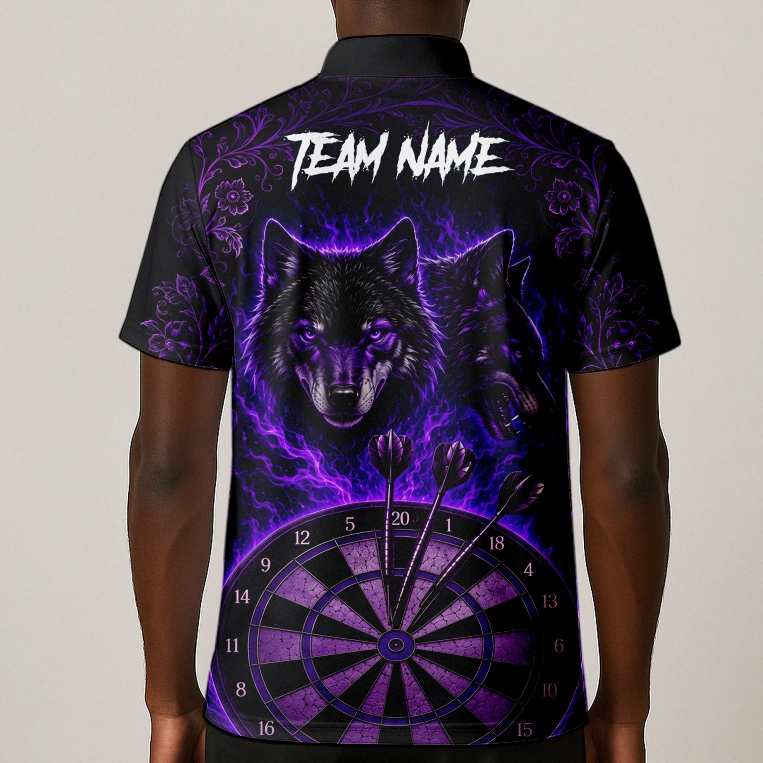 Personalised Black & Purple Wolf Dartboard Darts Shirt For Men J133
