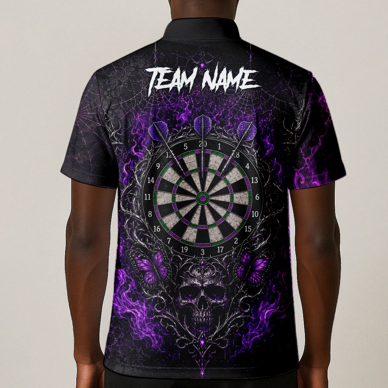 Personalised Black & Purple Skull Butterfly Darts Shirt For Men Q241