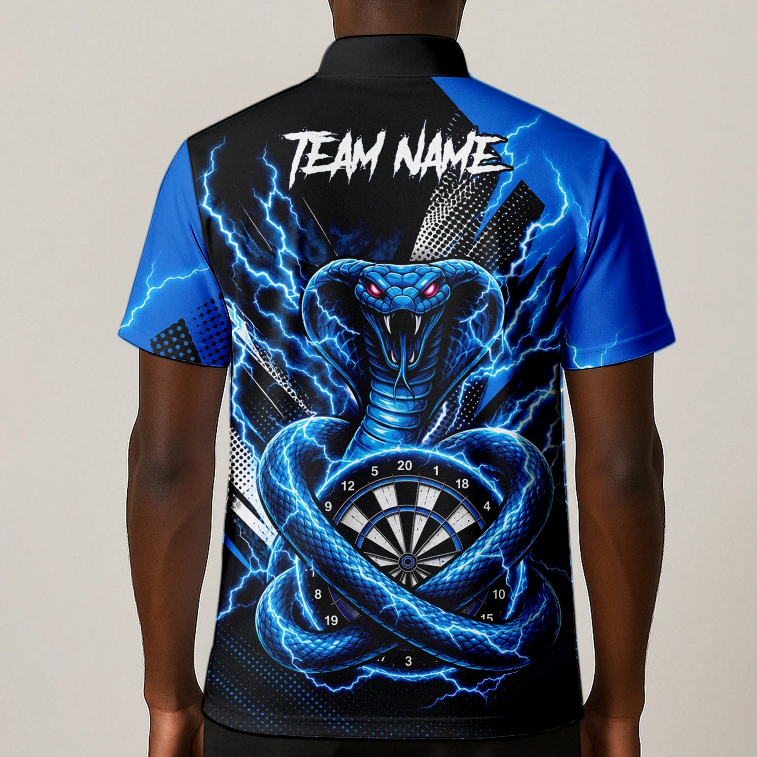 Personalised Blue Lightning Cobra Darts Polo Shirt For Men S015