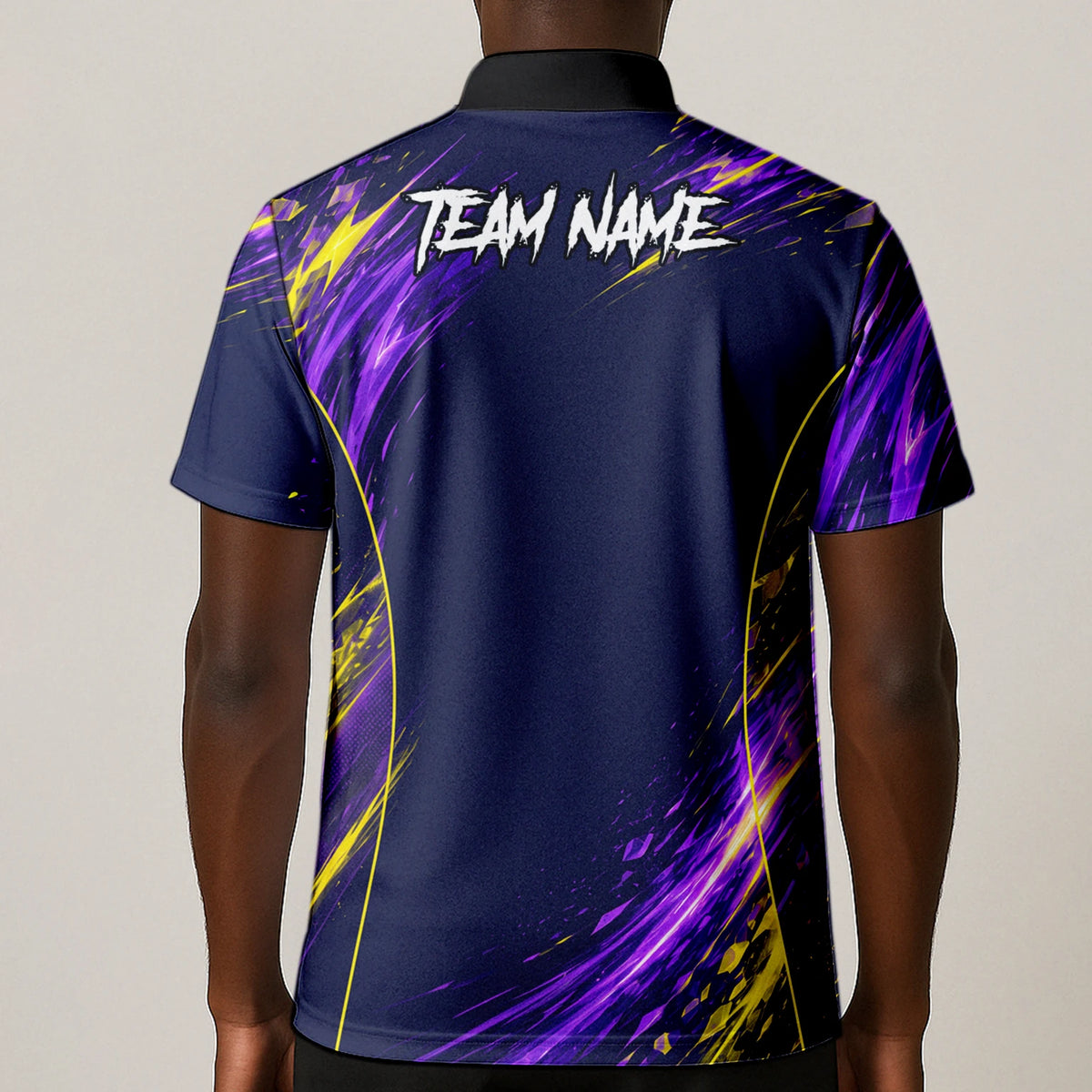 Personalised Navy Purple Yellow Abstract Darts Shirt For Men D517