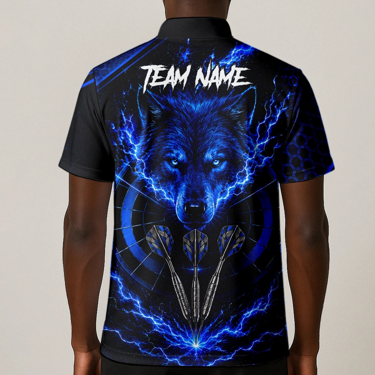 Personalised Black & Blue Wolf Lightning Darts Shirt For Men Y375