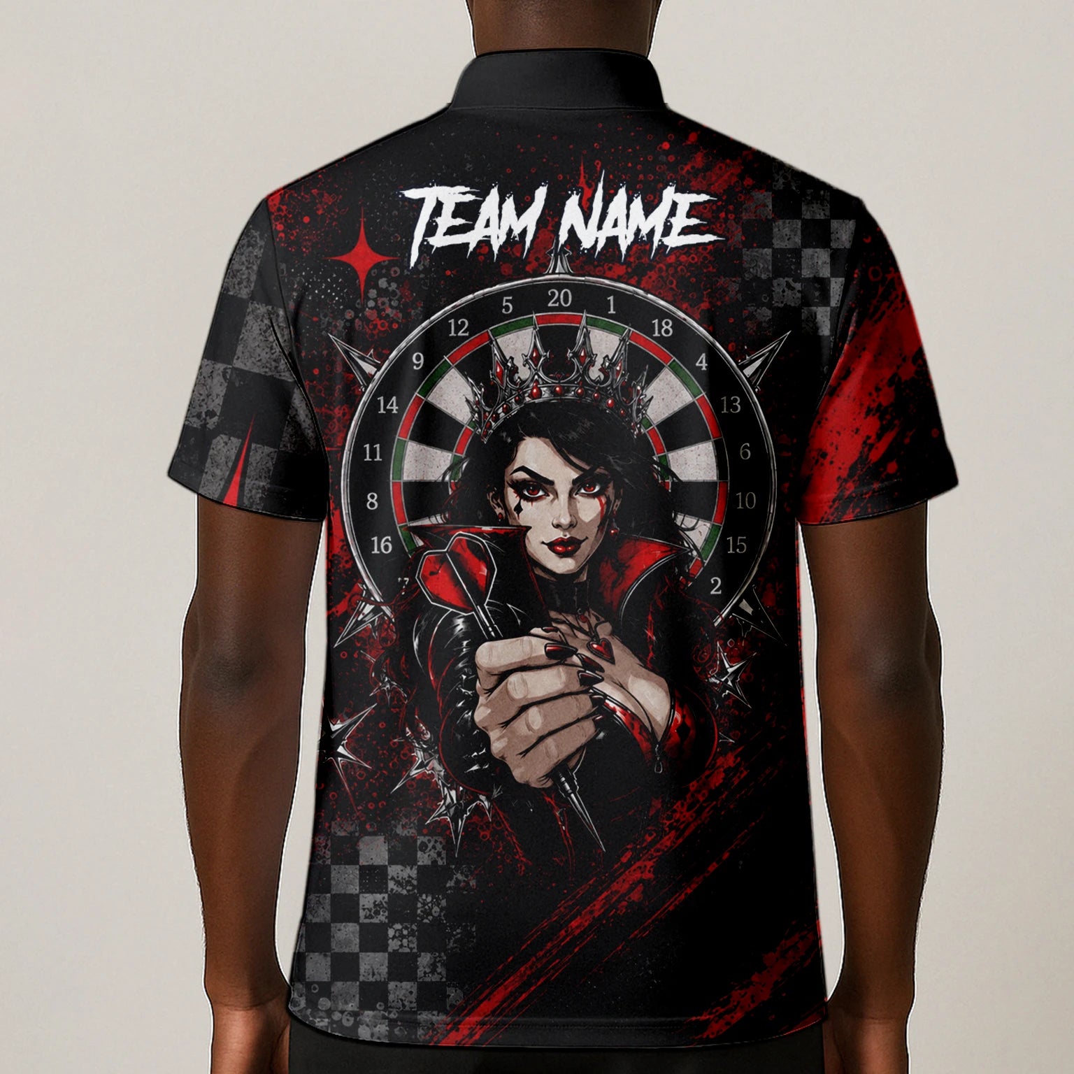 Personalised Black & Red Queen of Hearts Darts Shirt For Men R803