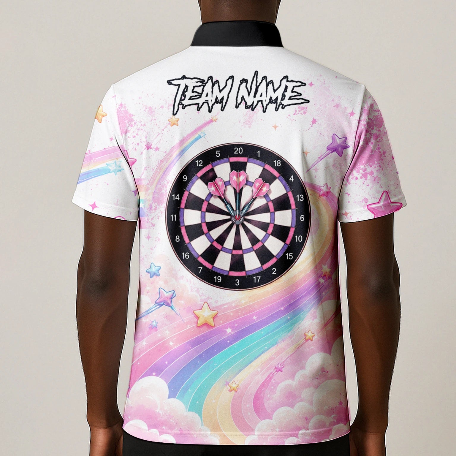 Personalised Pink & White Rainbow Unicorn Darts Shirt For Men F188