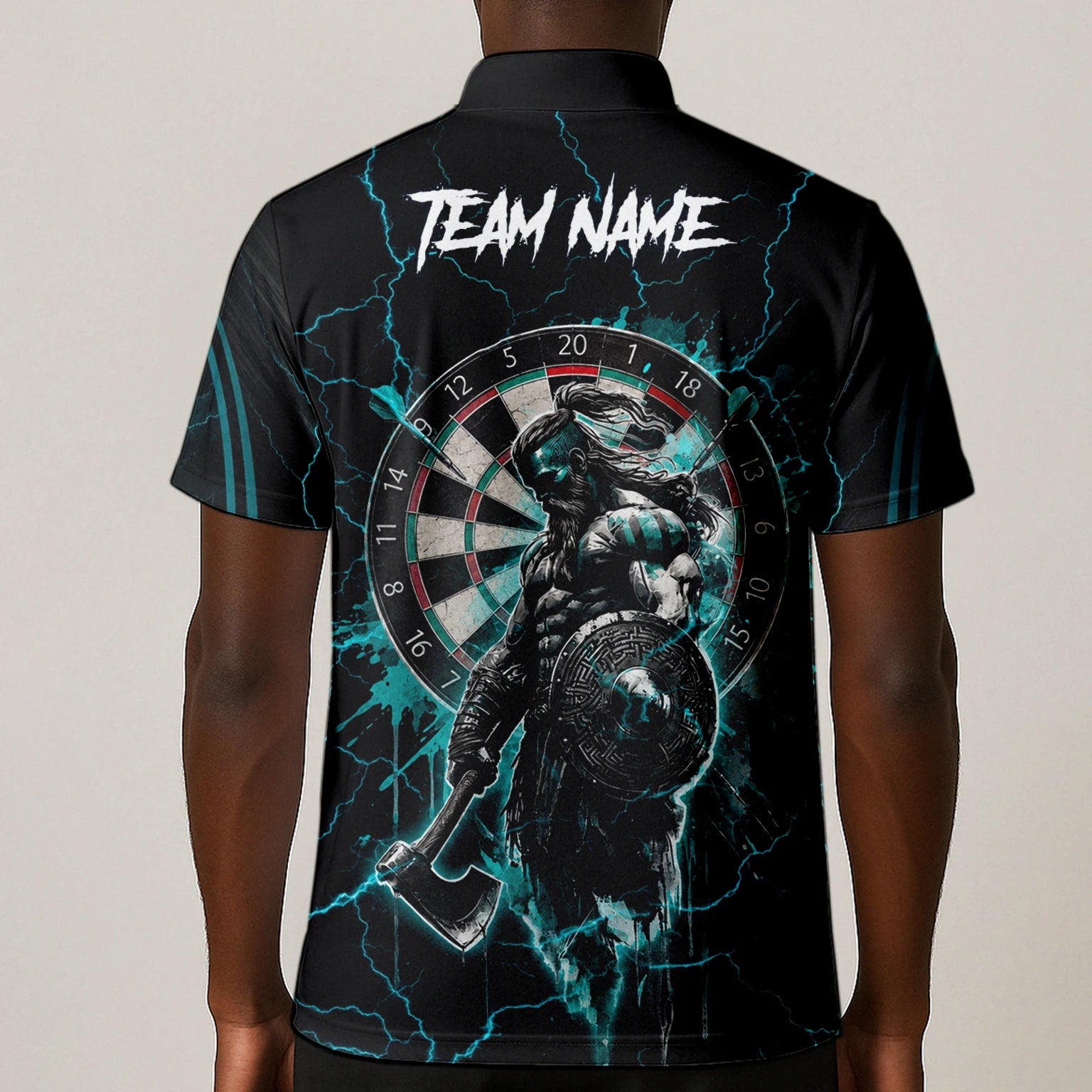 Personalised Teal Lightning Viking Darts Polo Shirt For Men O328